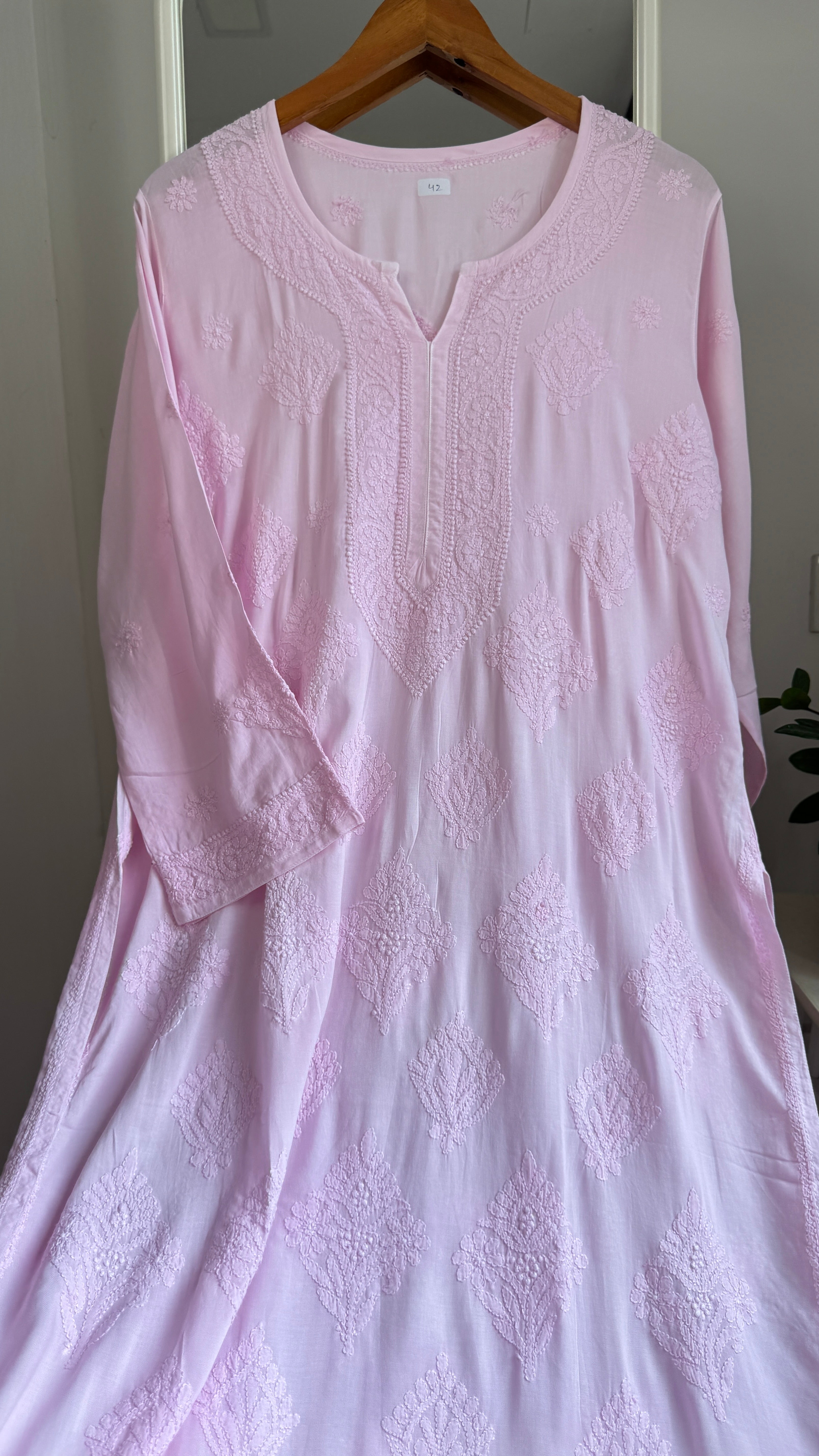 Premium Modal Chikankari Cotton Kurti -Pink - Noor Collection