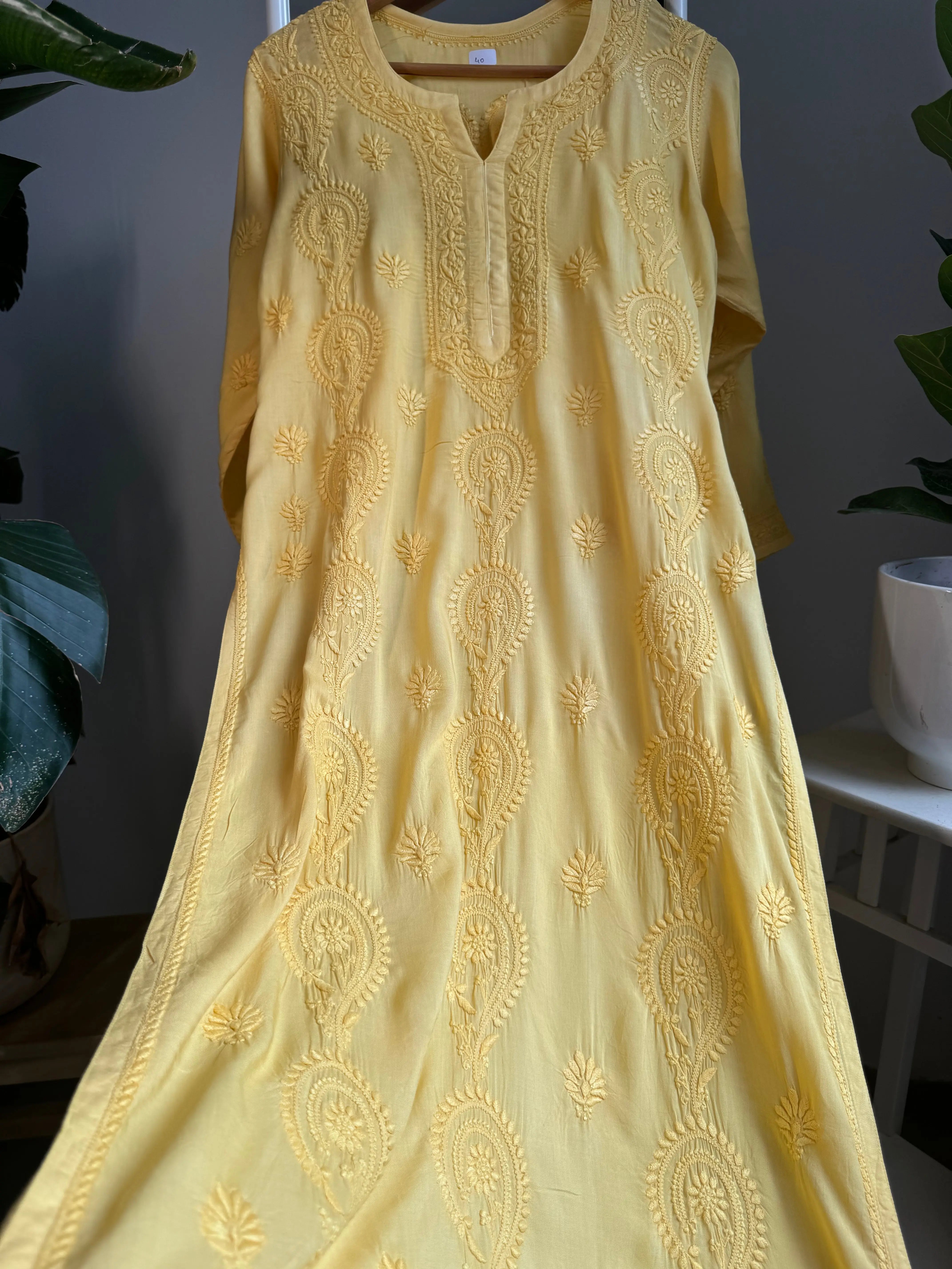 Premium Modal Chikankari Cotton Kurti - Yellow ARIAA CHIKANKARI 