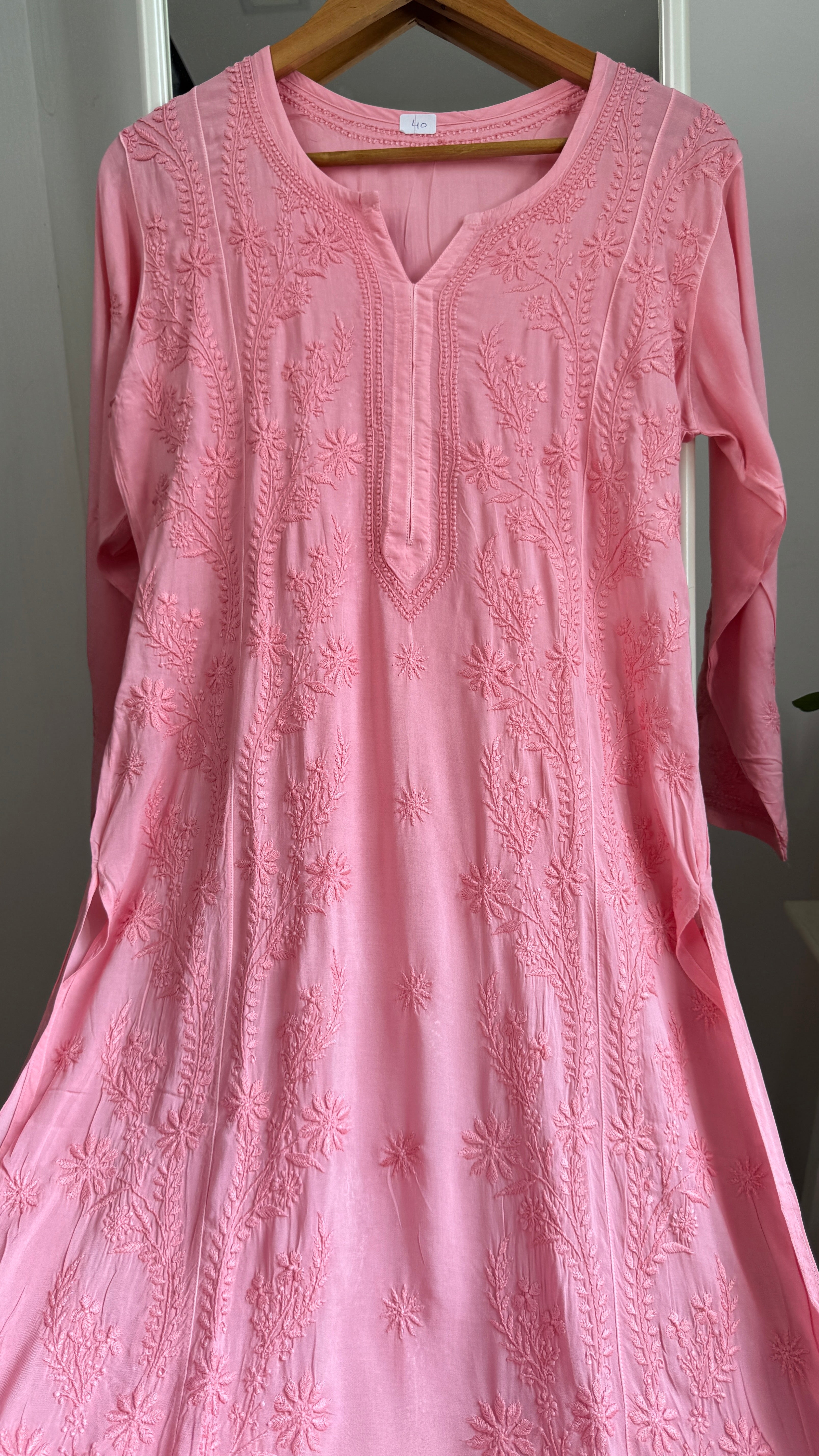 Premium Modal Chikankari Cotton Kurti - Rosewood - Noor Collection
