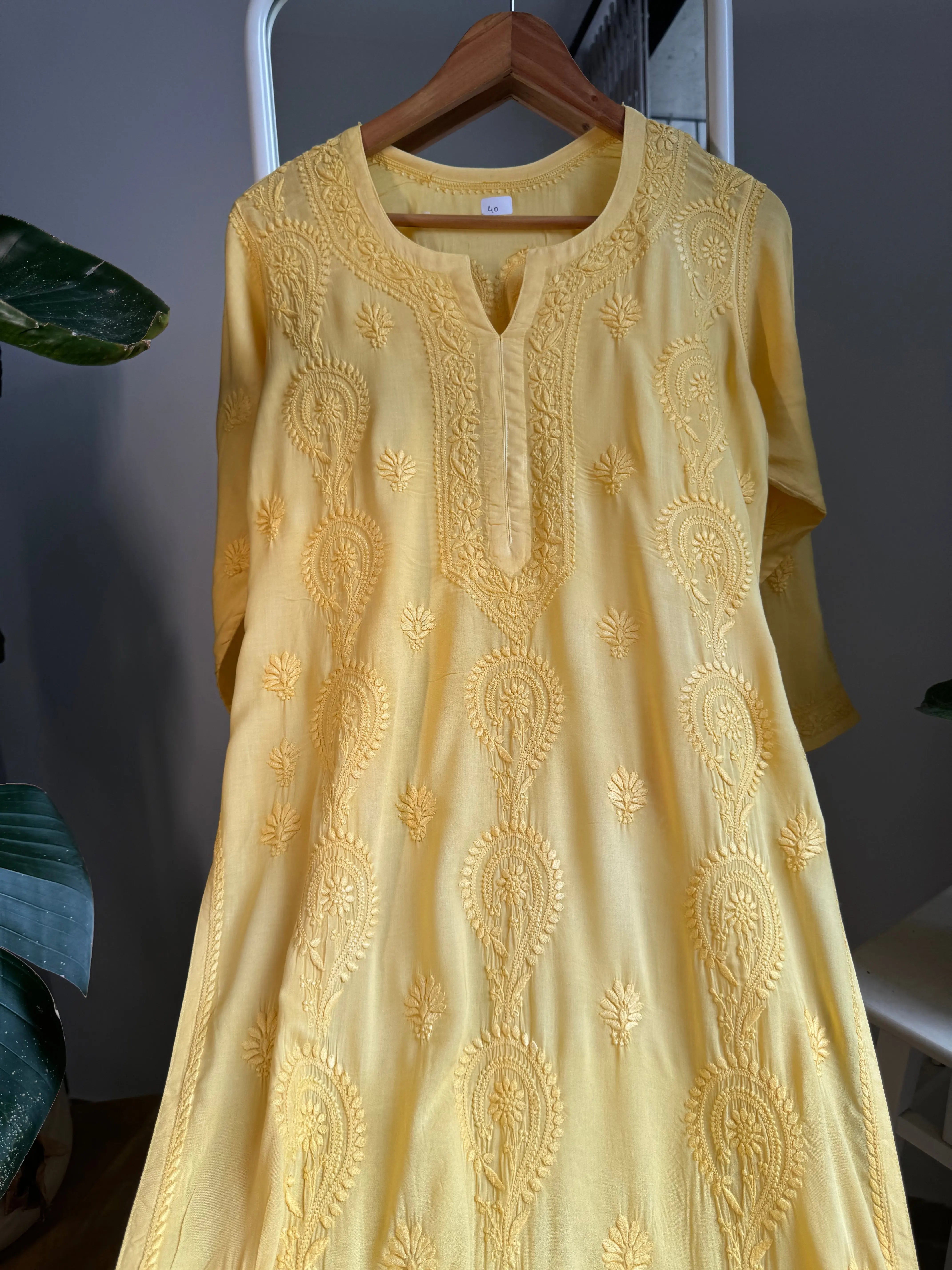 Premium Modal Chikankari Cotton Kurti - Yellow ARIAA CHIKANKARI 