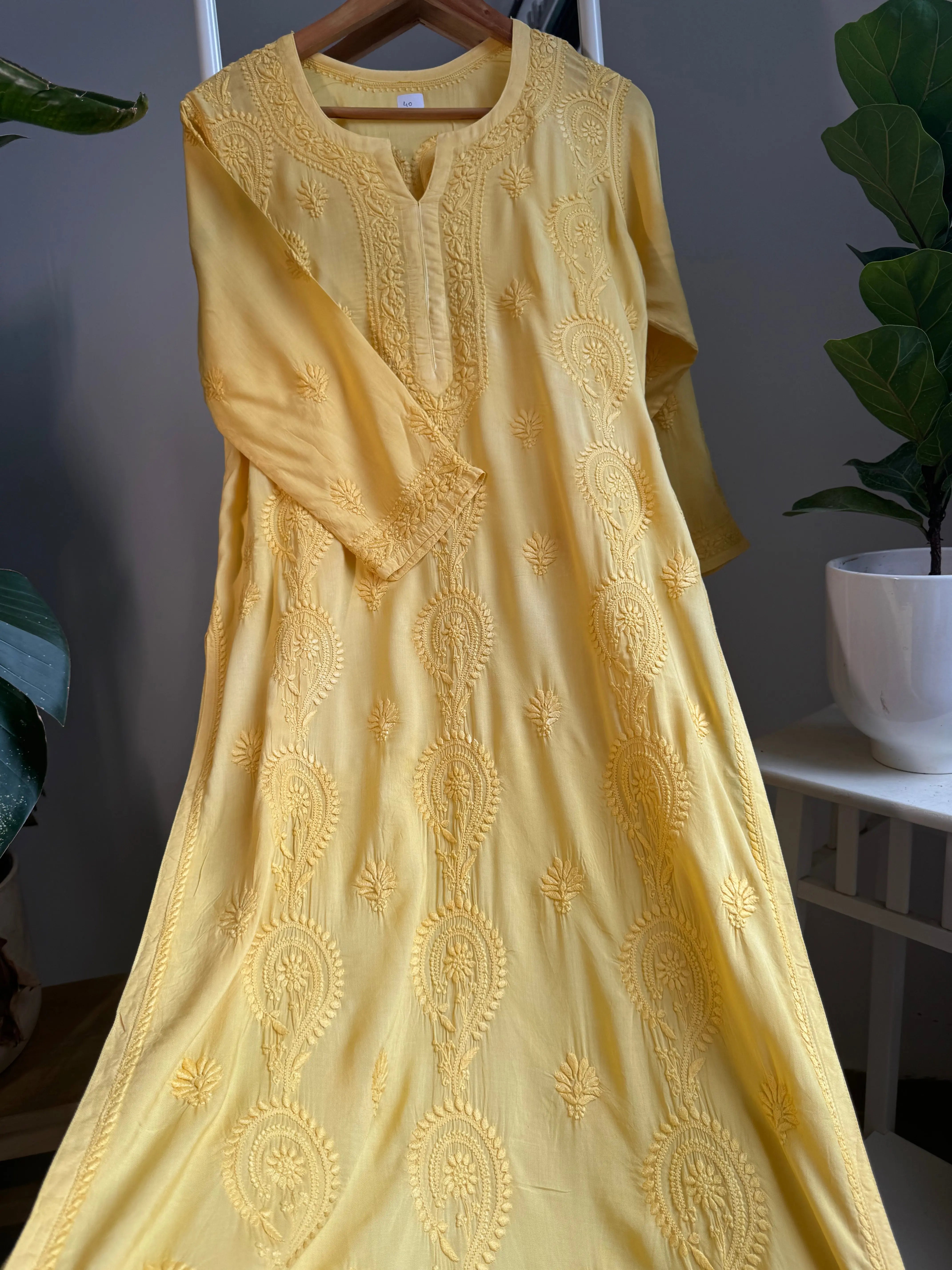 Premium Modal Chikankari Cotton Kurti - Yellow ARIAA CHIKANKARI 