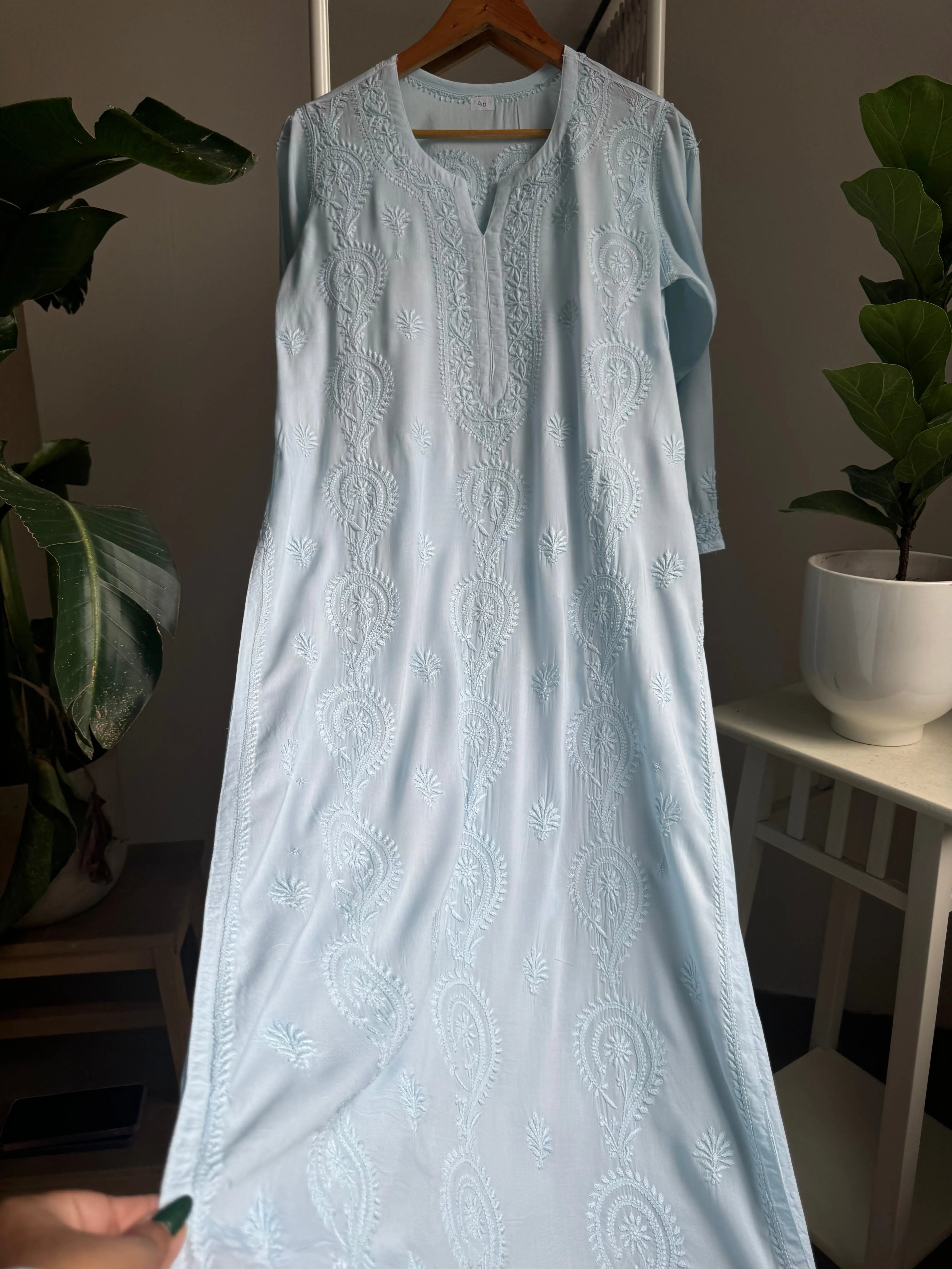 Premium Modal Chikankari Cotton Kurti - Blue ARIAA CHIKANKARI 