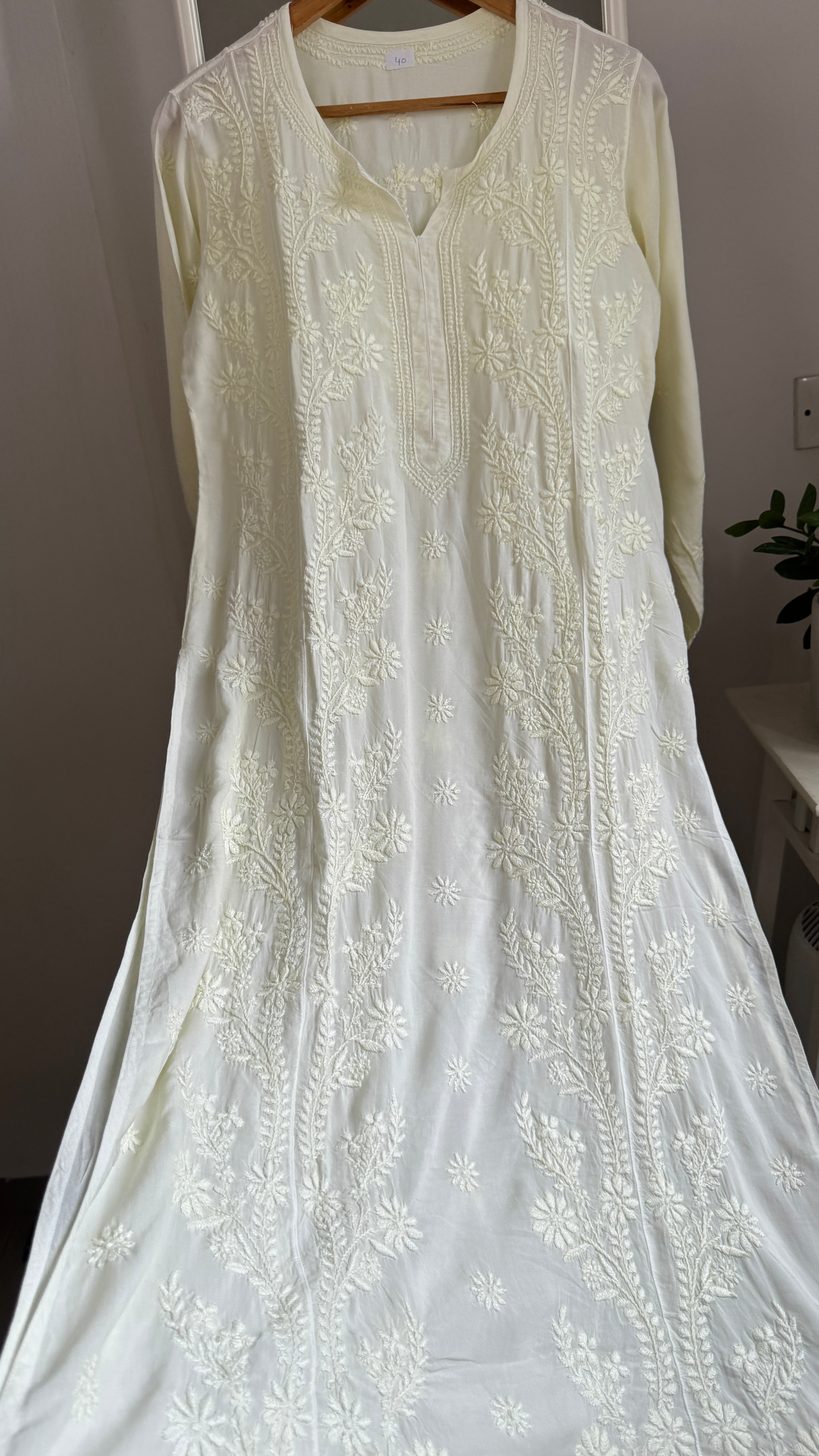Premium Modal Chikankari Cotton Kurti - Light Yellow - Noor Collection