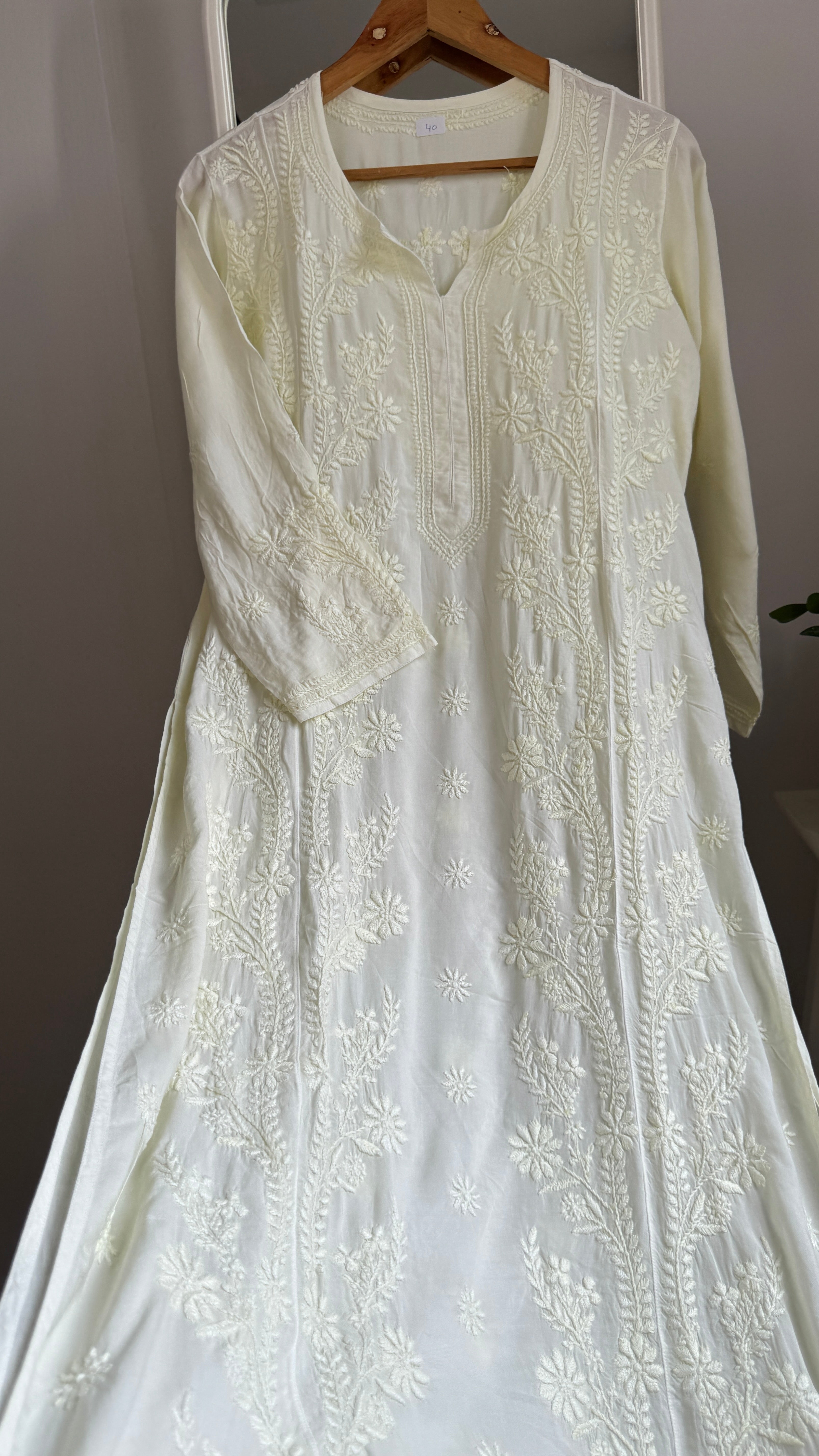 Premium Modal Chikankari Cotton Kurti - Light Yellow - Noor Collection
