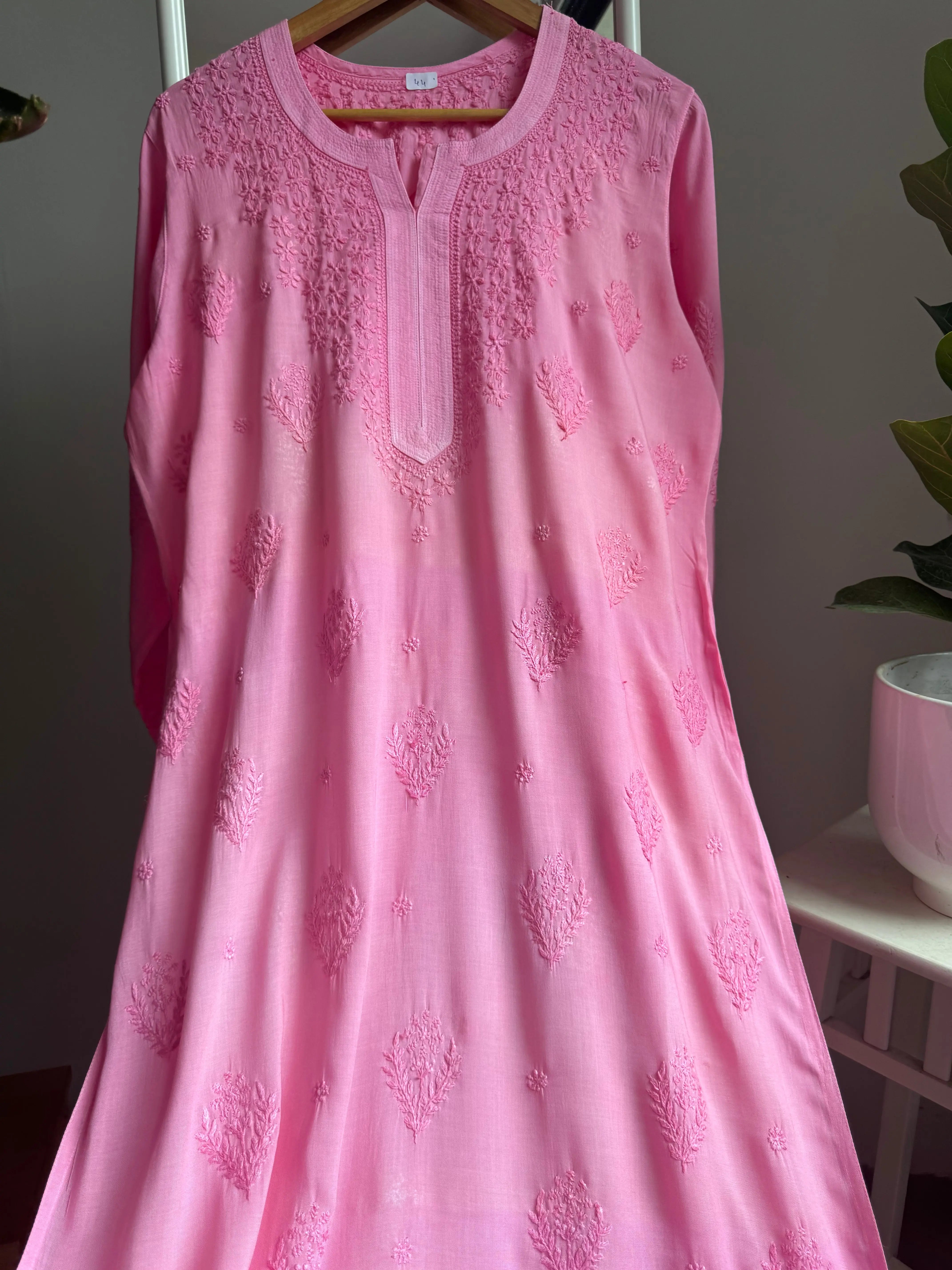 Premium Modal Chikankari Cotton Kurti - Pink ARIAA CHIKANKARI 