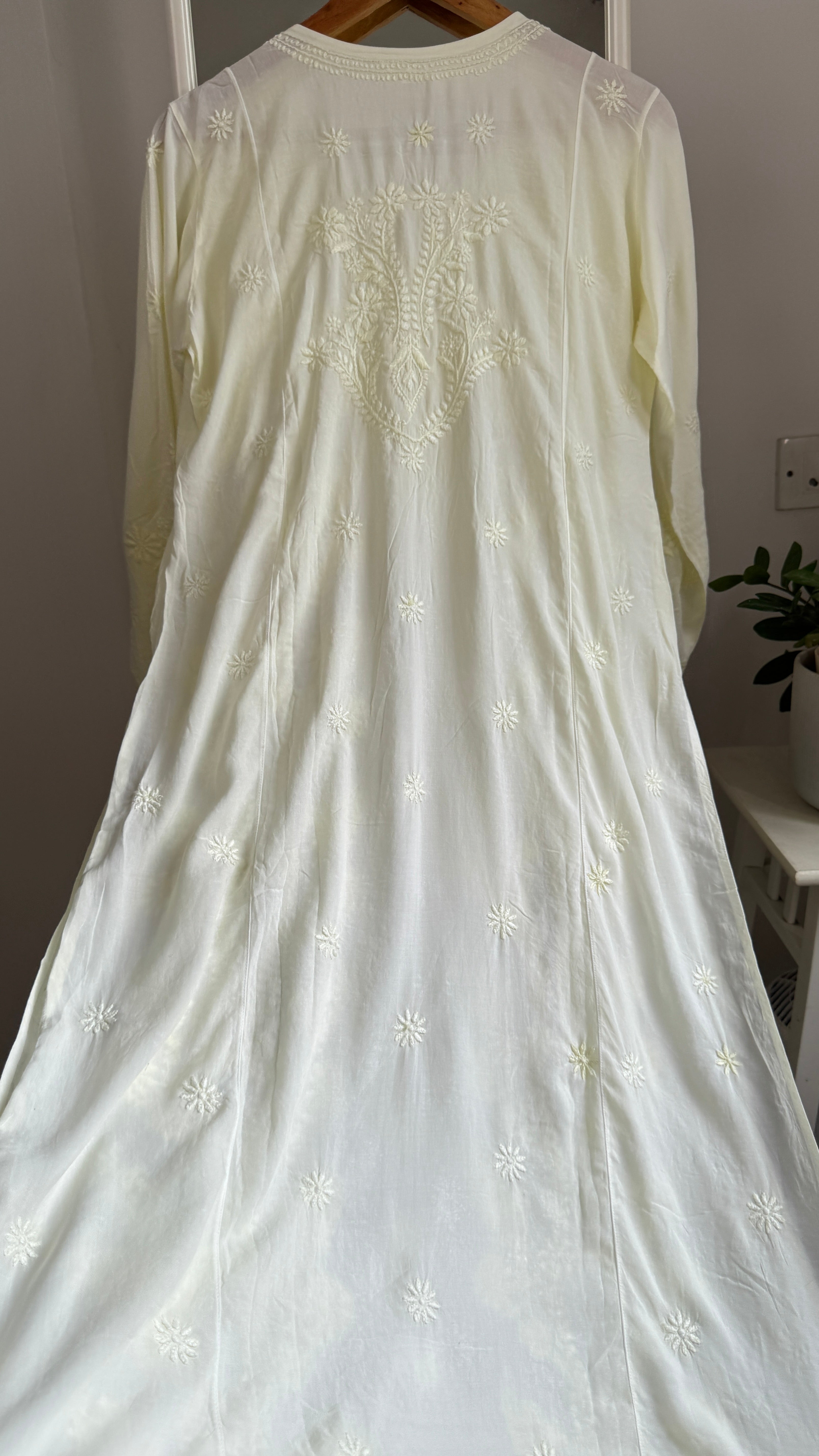 Premium Modal Chikankari Cotton Kurti - Light Yellow - Noor Collection