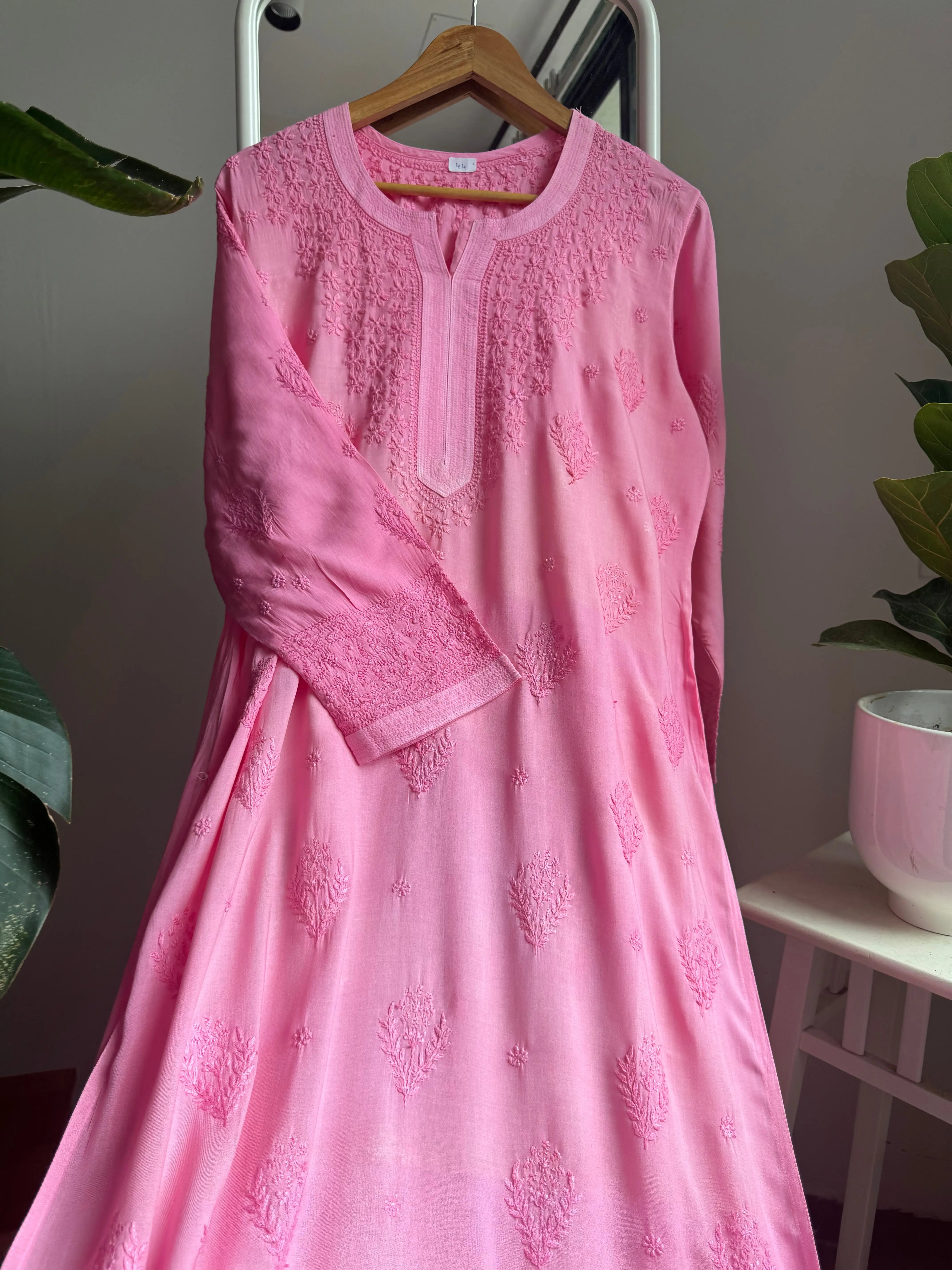 Premium Modal Chikankari Cotton Kurti - Pink ARIAA CHIKANKARI 