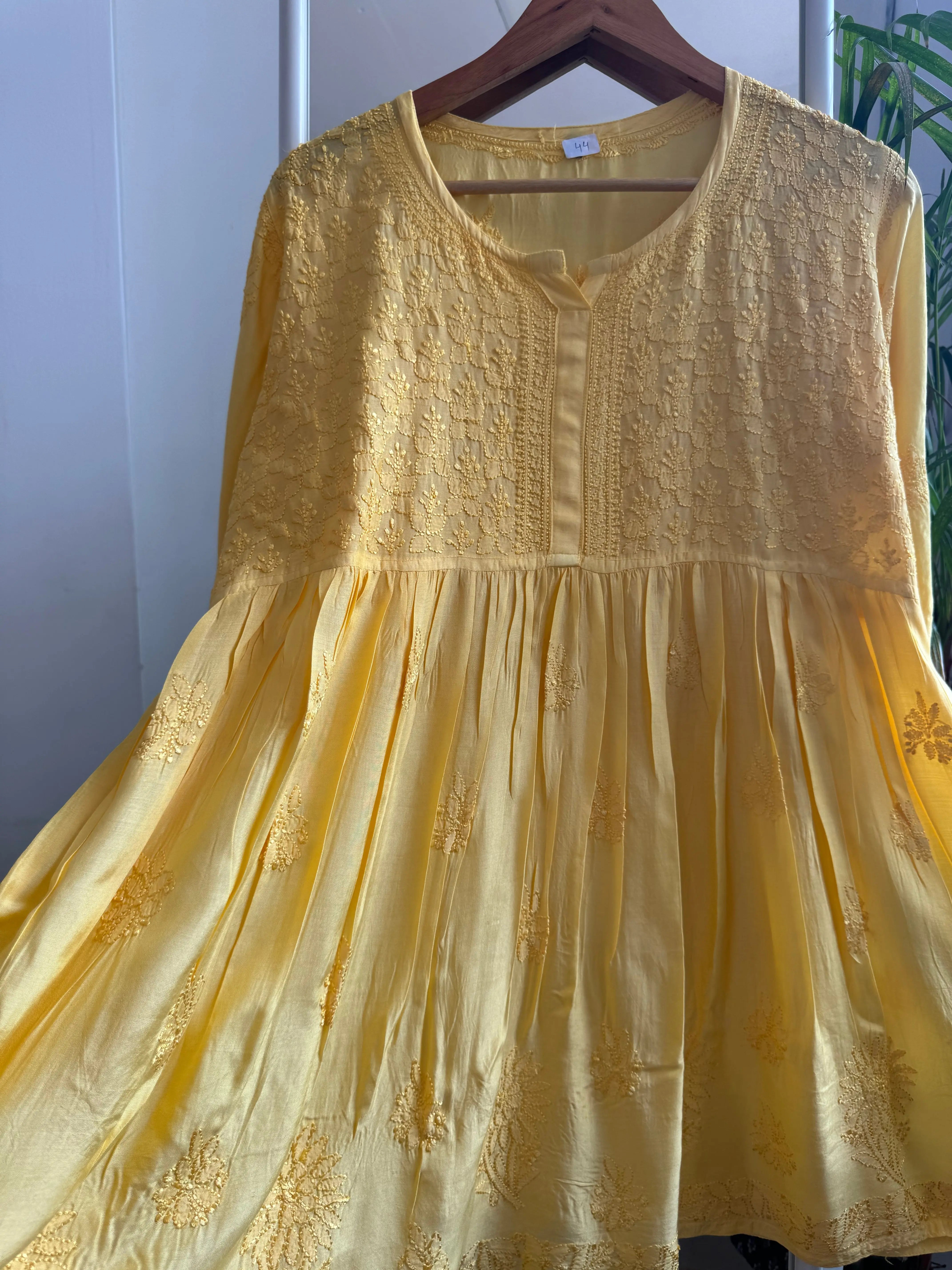 Chikankari Muslin Peplum short Top in Yellow ARIAA CHIKANKARI 