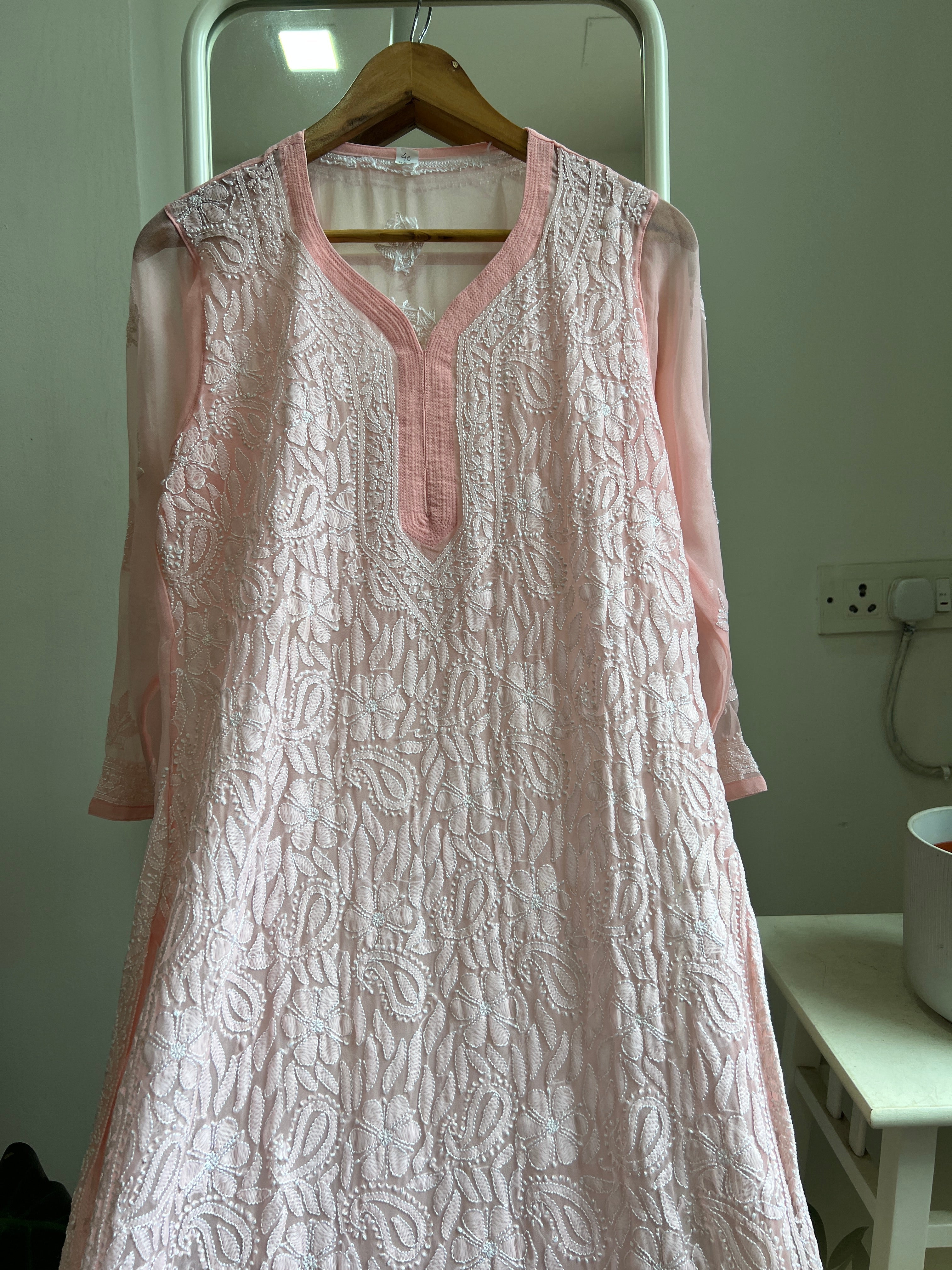 Chikankari Resham Jaal Kurti - Peach ARIAA CHIKANKARI 