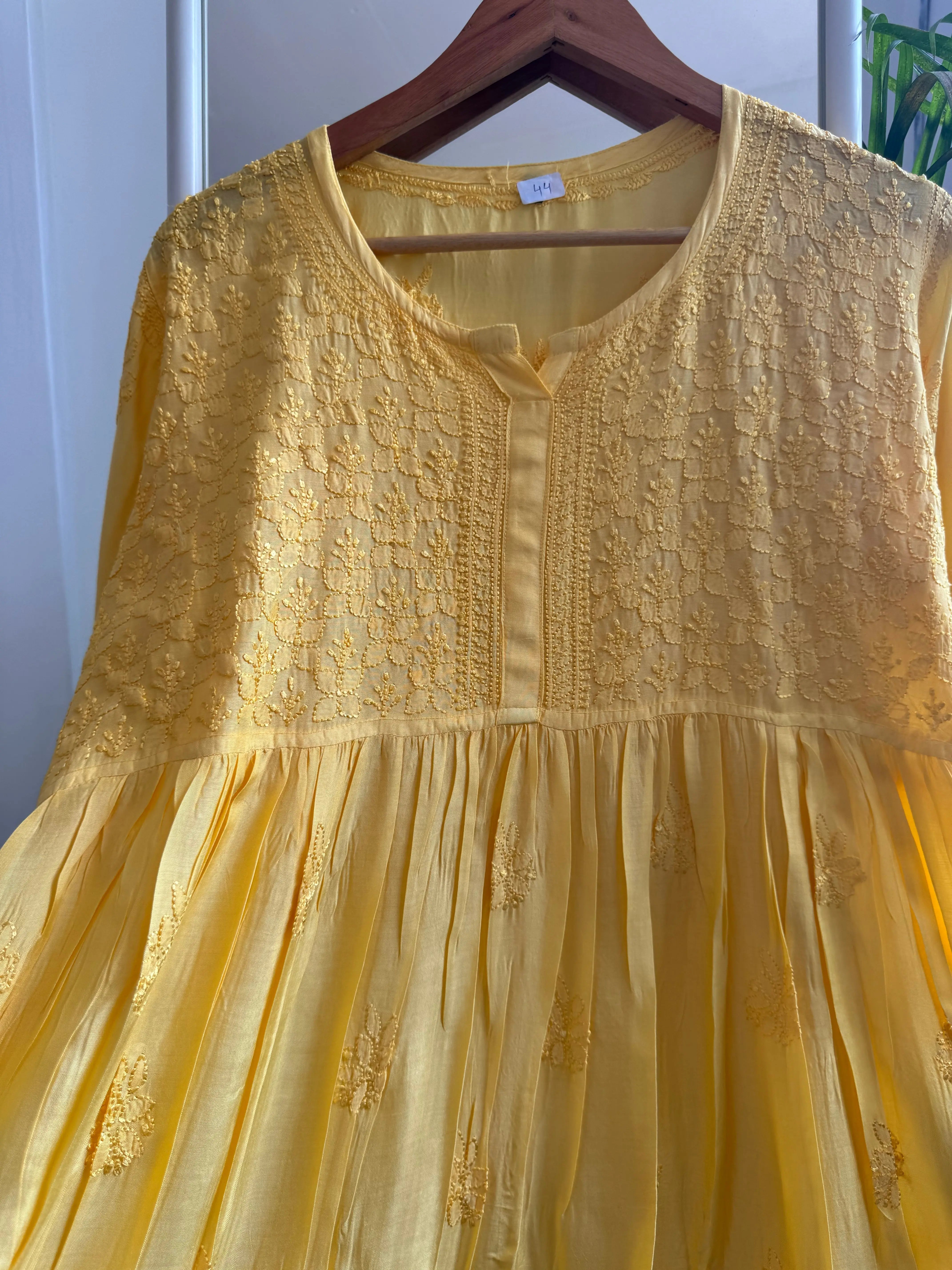 Chikankari Muslin Peplum short Top in Yellow ARIAA CHIKANKARI 