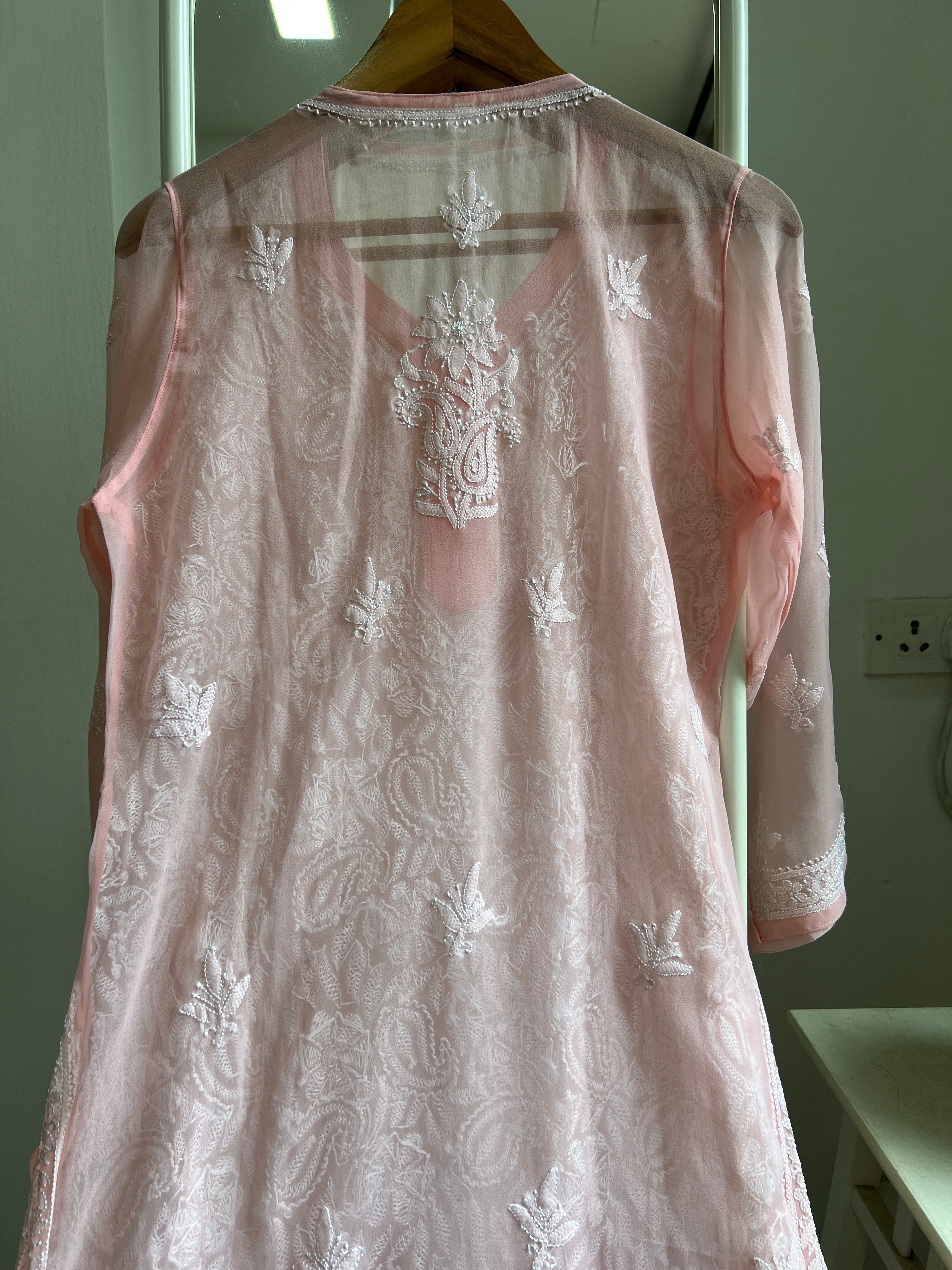 Chikankari Resham Jaal Kurti - Peach ARIAA CHIKANKARI 