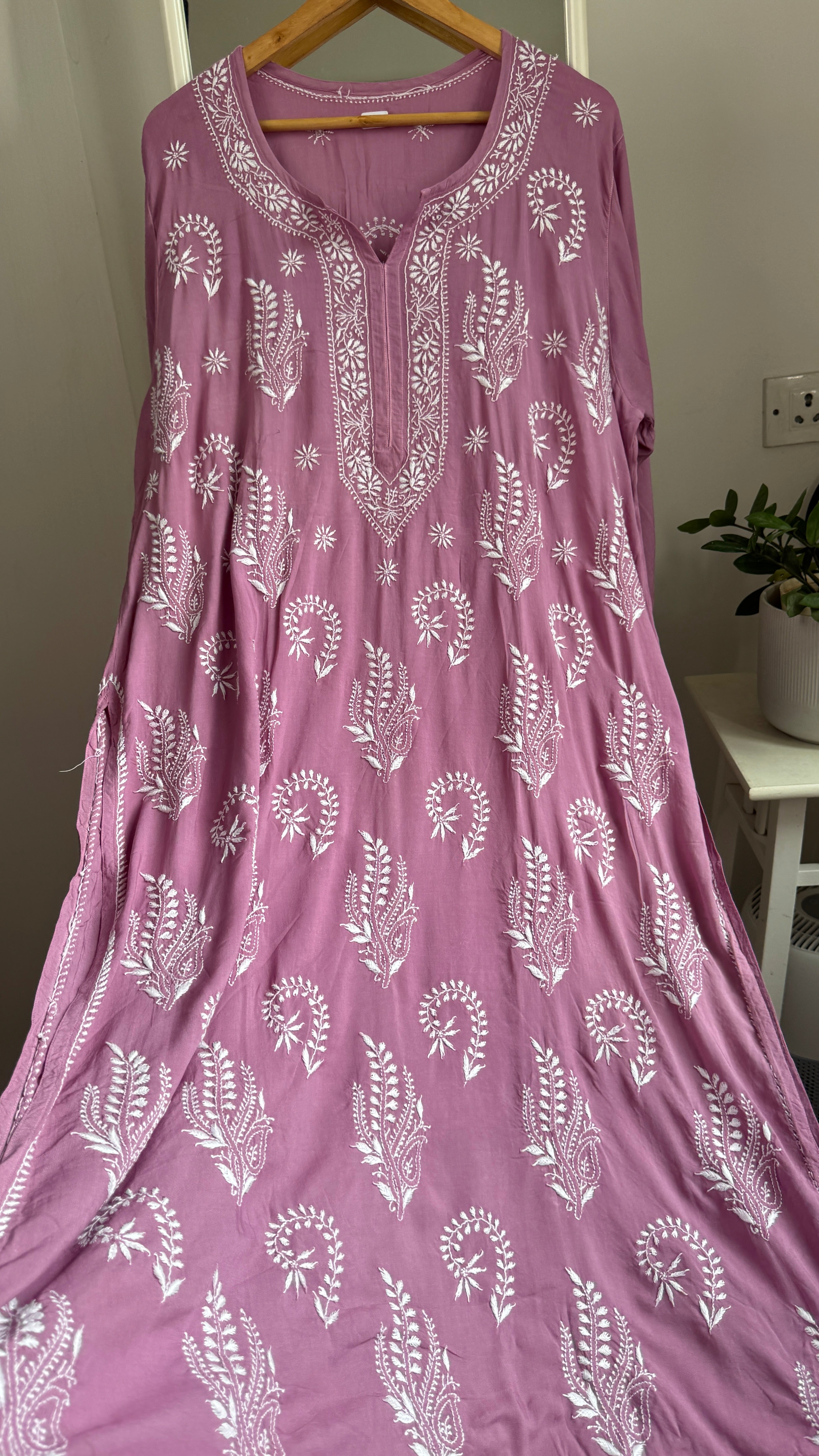 Premium Modal Chikankari Cotton Kurti - Mauve - Noor Collection