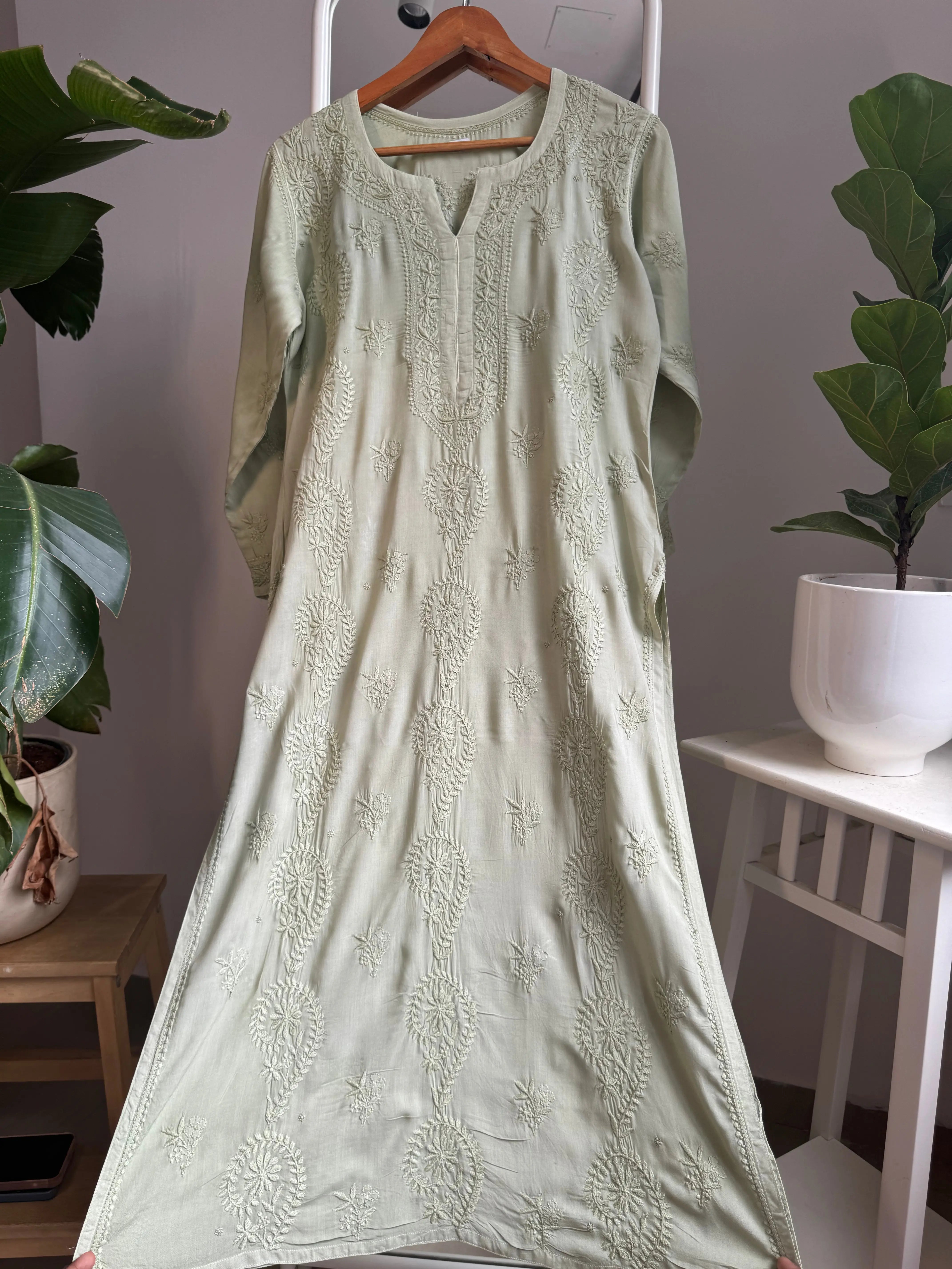 Premium Modal Chikankari Cotton Kurti - Green ARIAA CHIKANKARI 