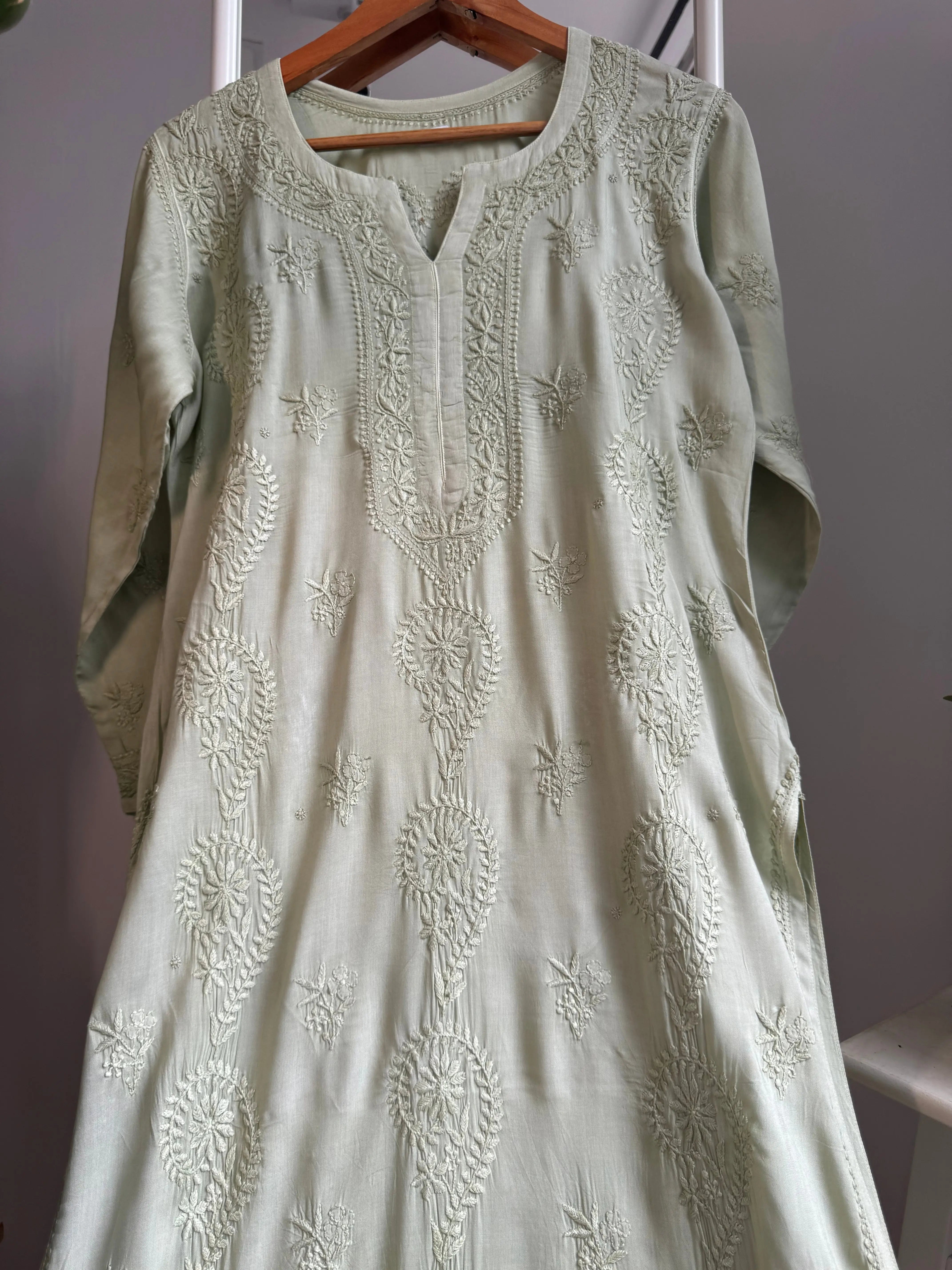 Premium Modal Chikankari Cotton Kurti - Green ARIAA CHIKANKARI 