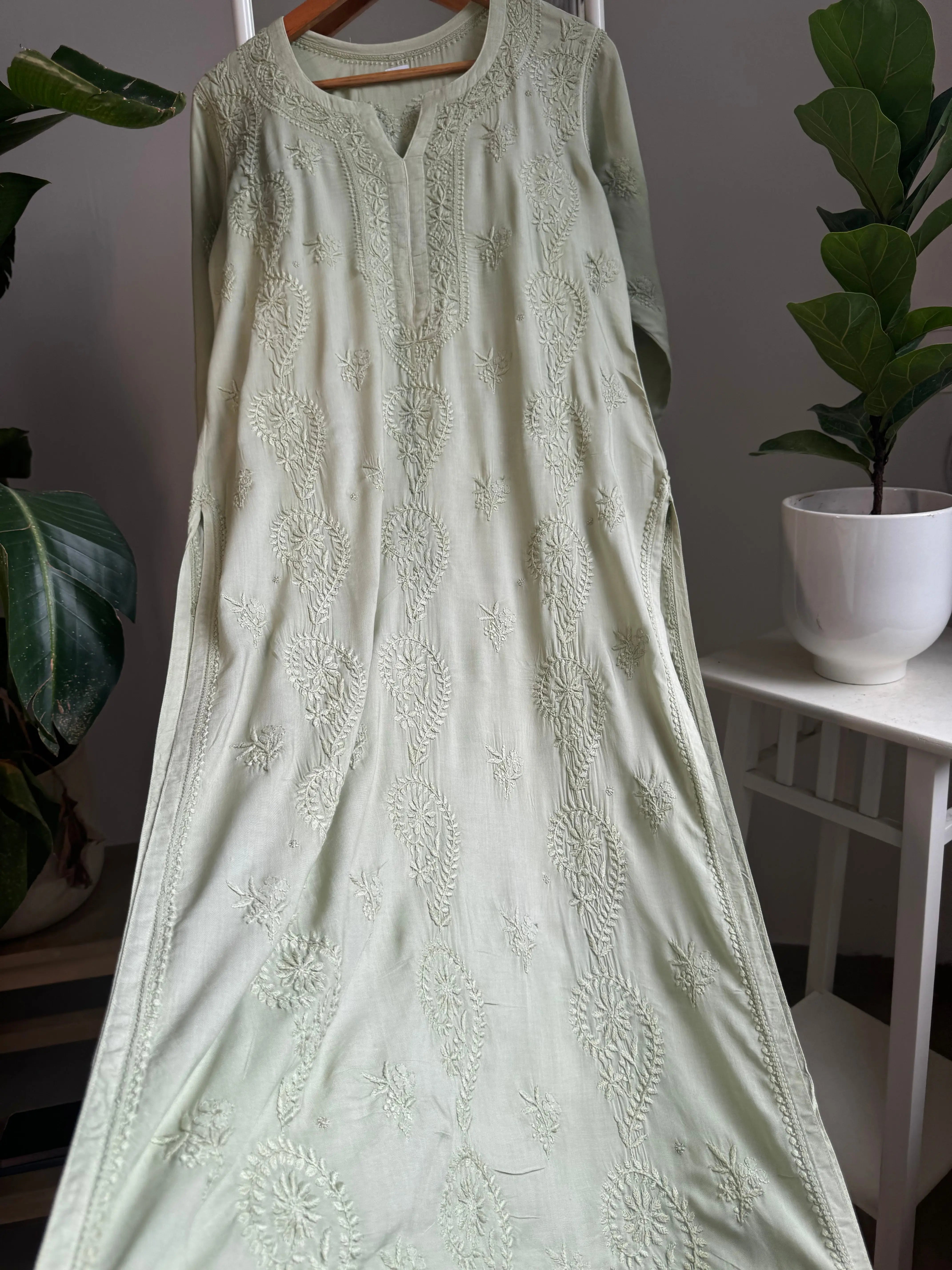 Premium Modal Chikankari Cotton Kurti - Green ARIAA CHIKANKARI 