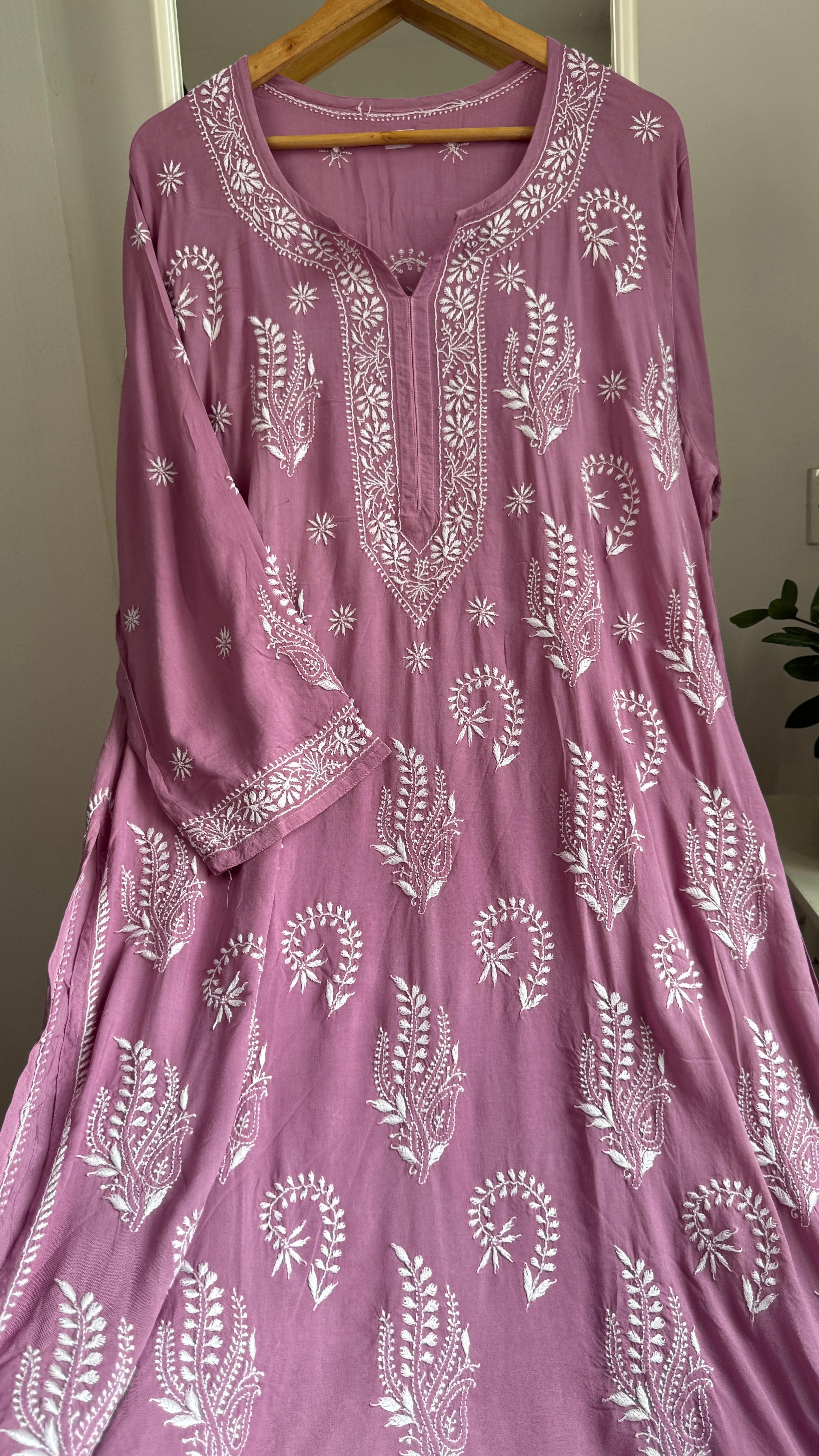 Premium Modal Chikankari Cotton Kurti - Mauve - Noor Collection