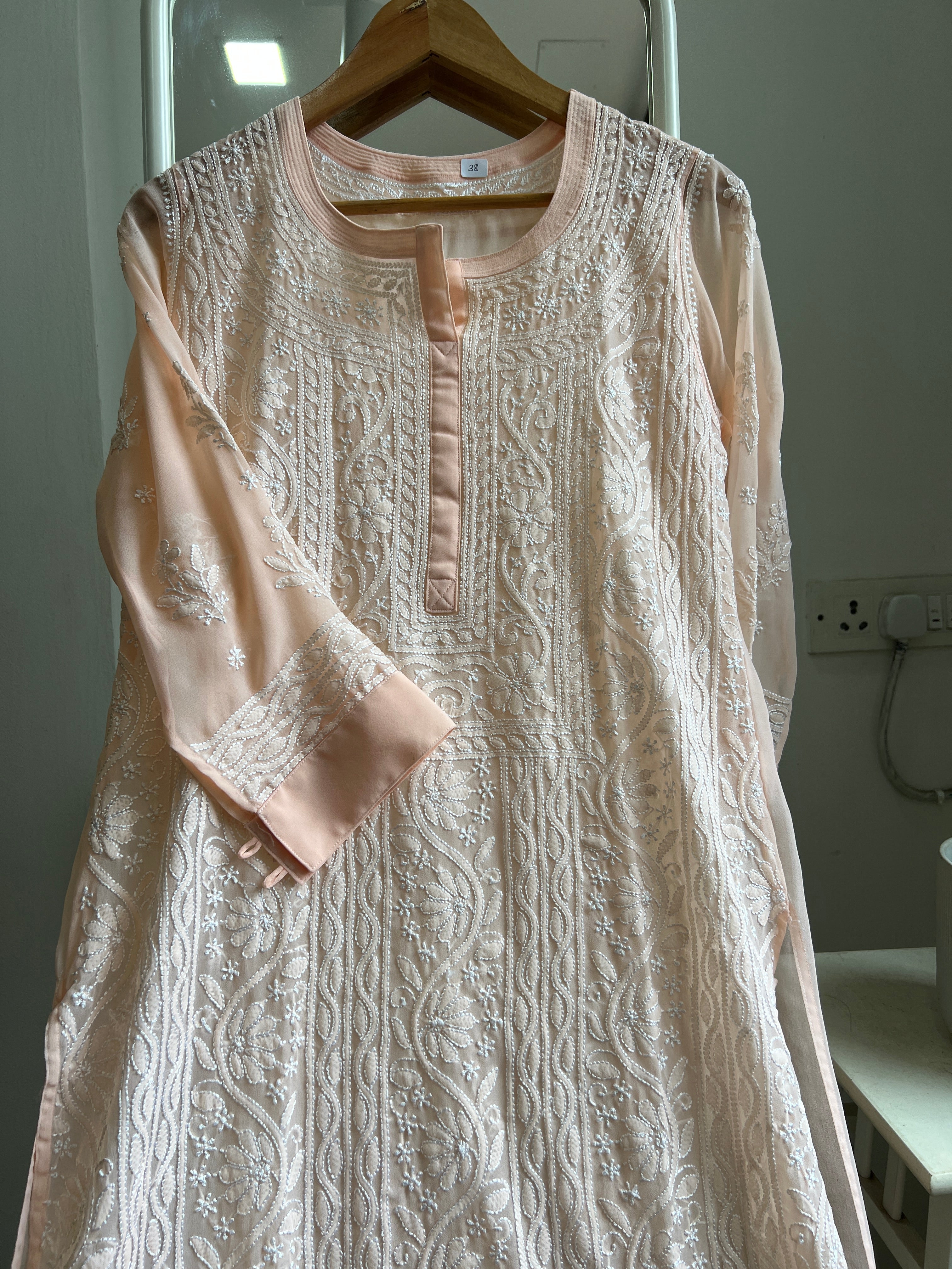 Chikankari Resham Jaal Kurti - Peach ARIAA CHIKANKARI 