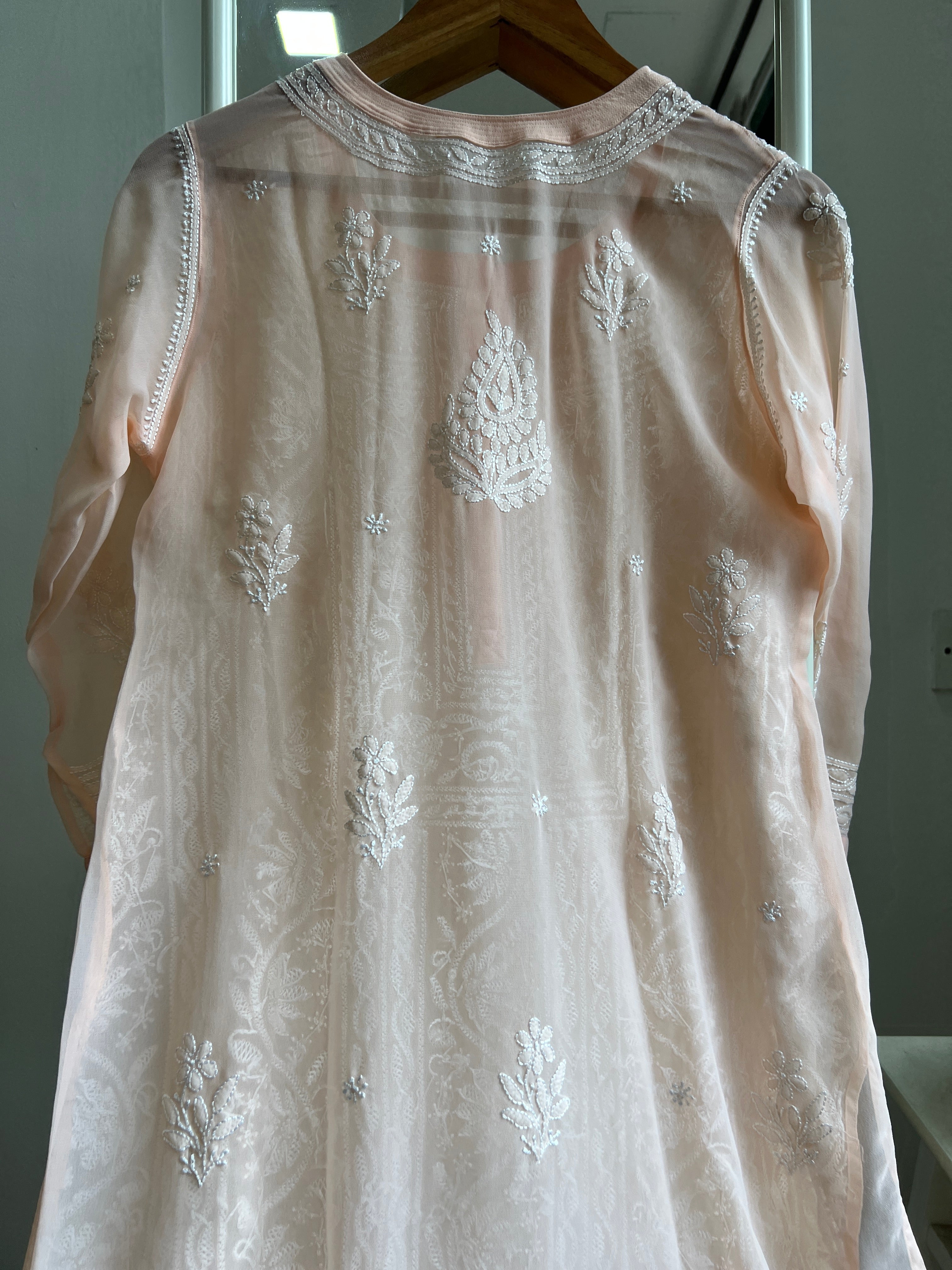 Chikankari Resham Jaal Kurti - Peach ARIAA CHIKANKARI 