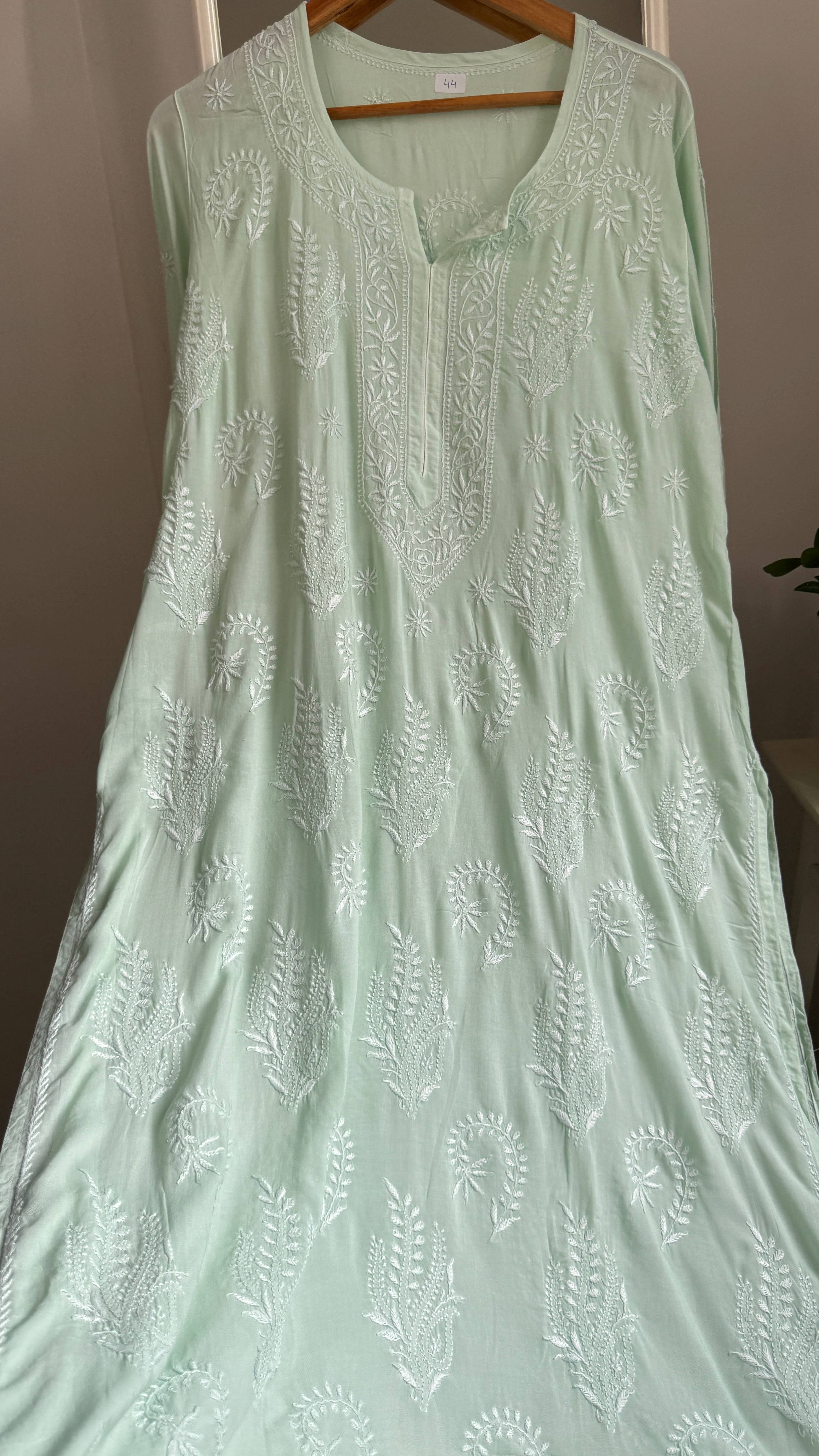 Premium Modal Chikankari Cotton Kurti -Sea Green - Noor Collection