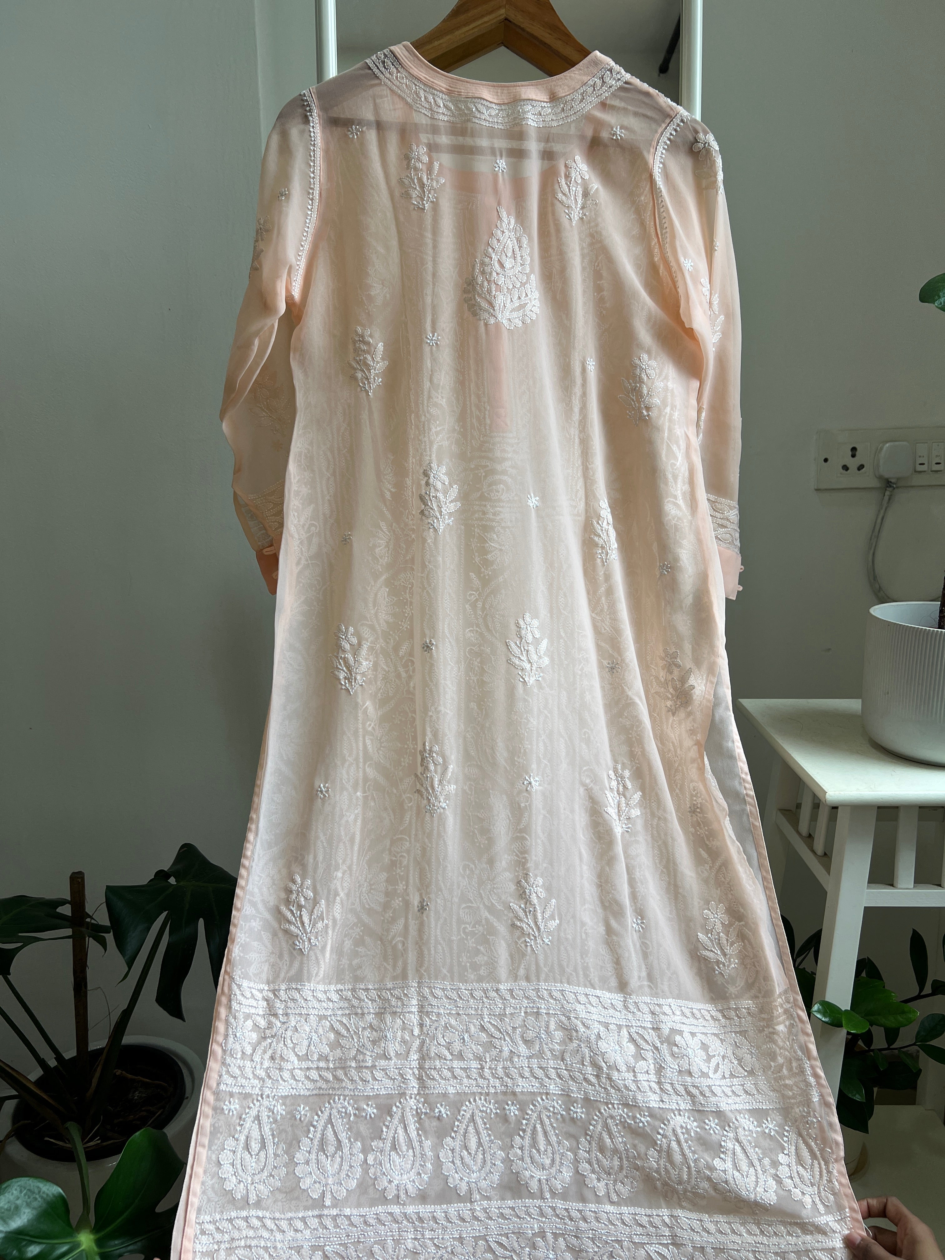 Chikankari Resham Jaal Kurti - Peach ARIAA CHIKANKARI 