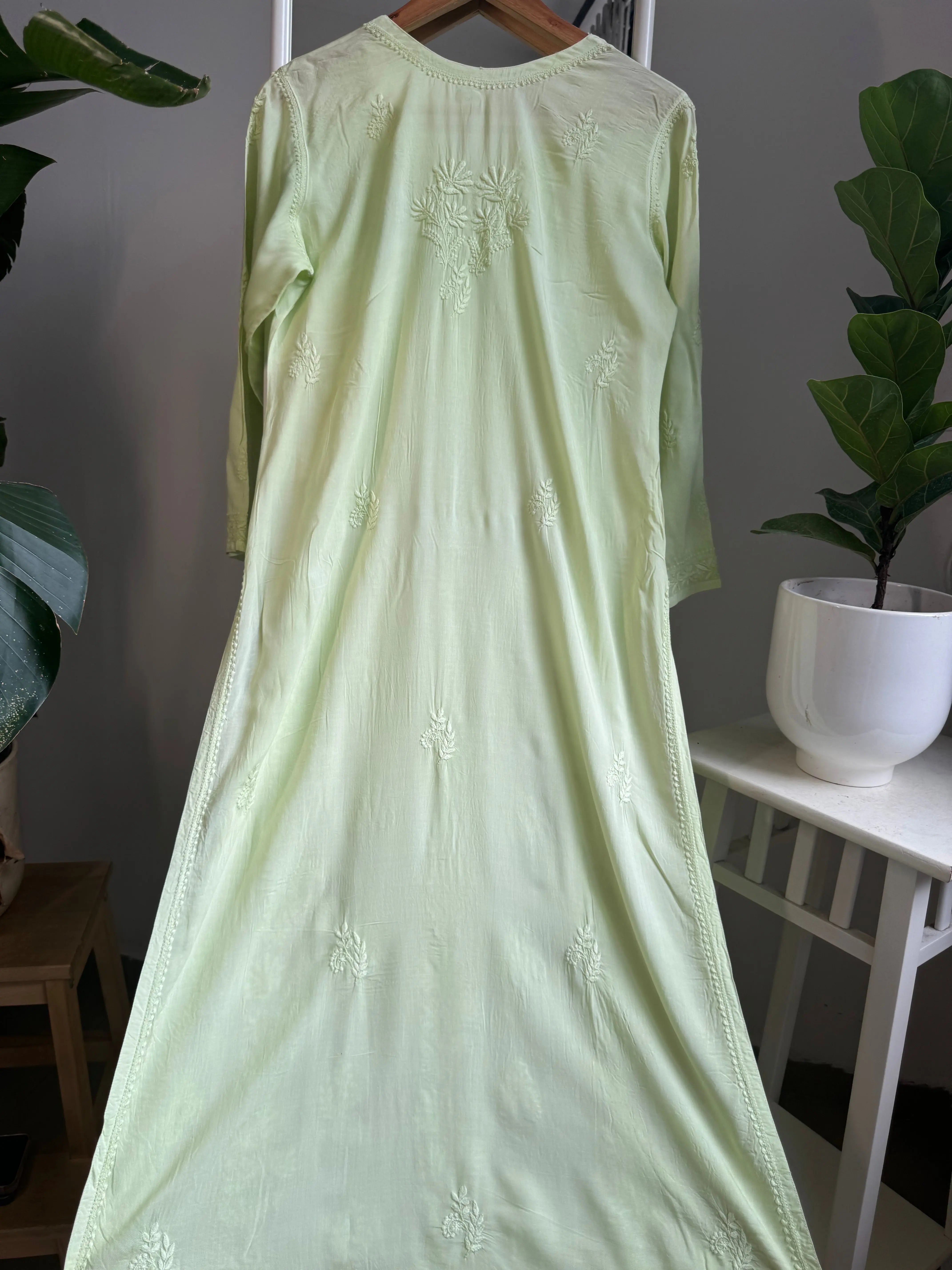 Premium Modal Chikankari Cotton Kurti - Apple Green ARIAA CHIKANKARI 