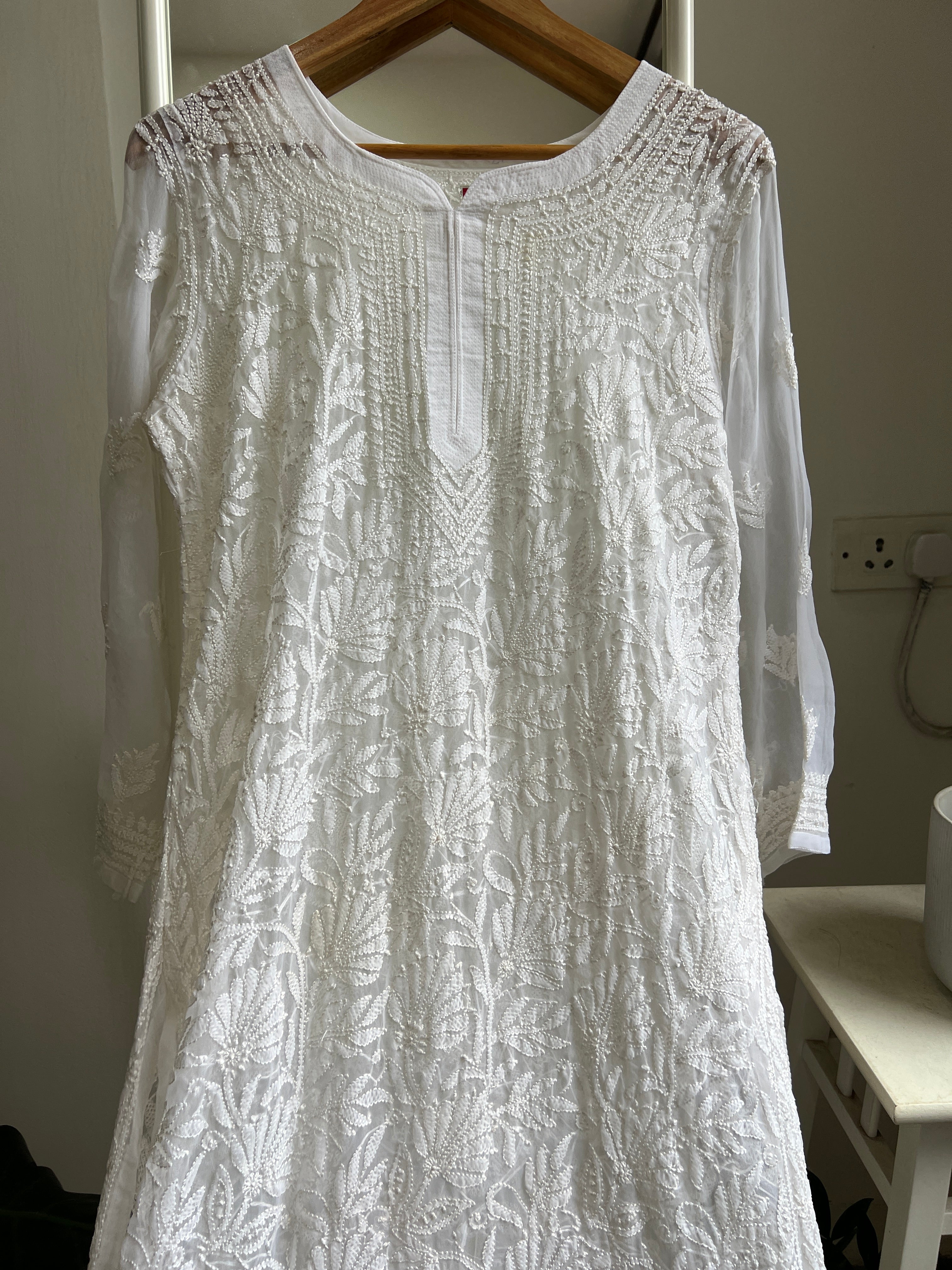 Chikankari Resham Full Jaal Kurti - White ARIAA CHIKANKARI 