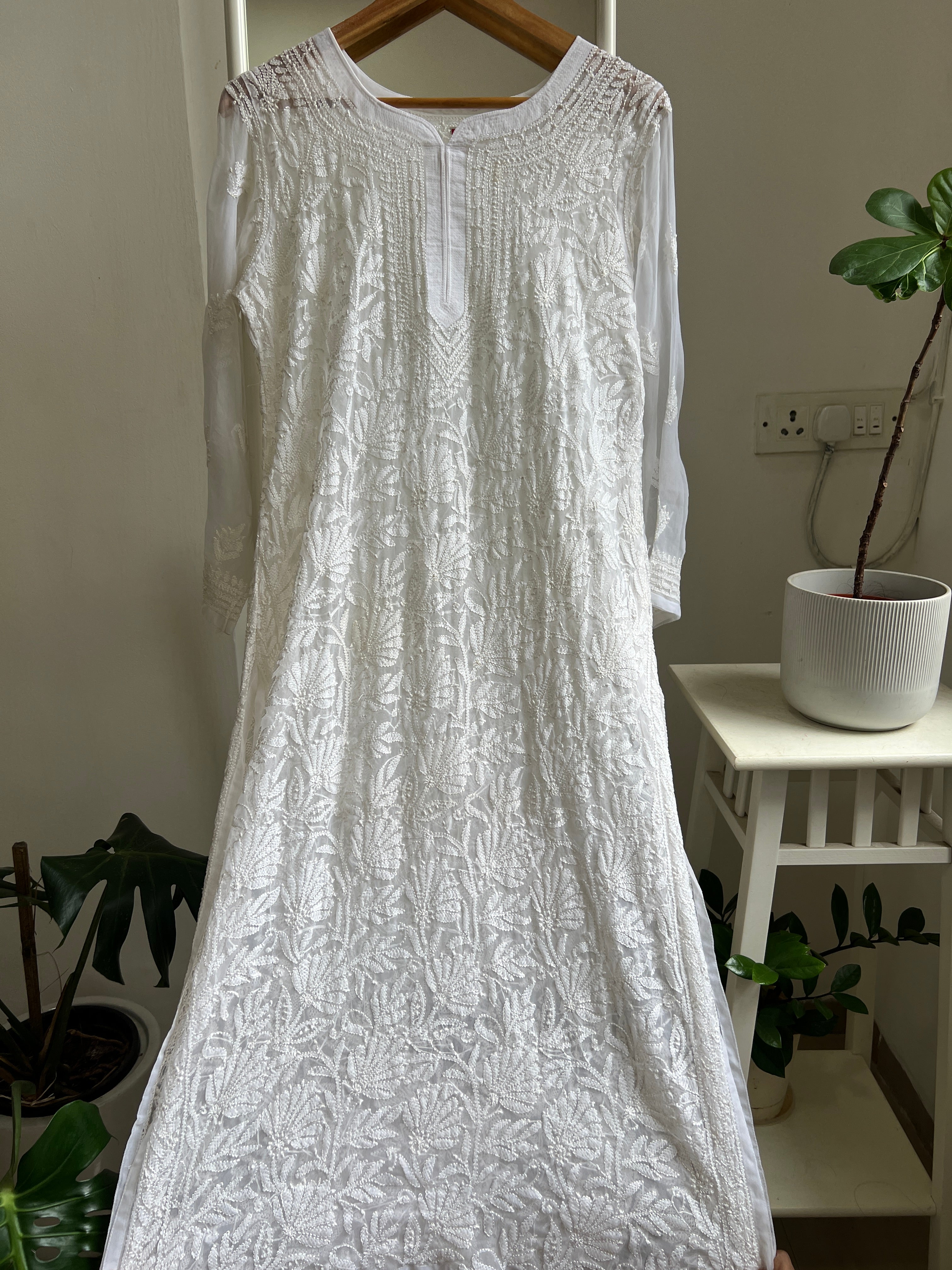 Chikankari Resham Full Jaal Kurti - White ARIAA CHIKANKARI 