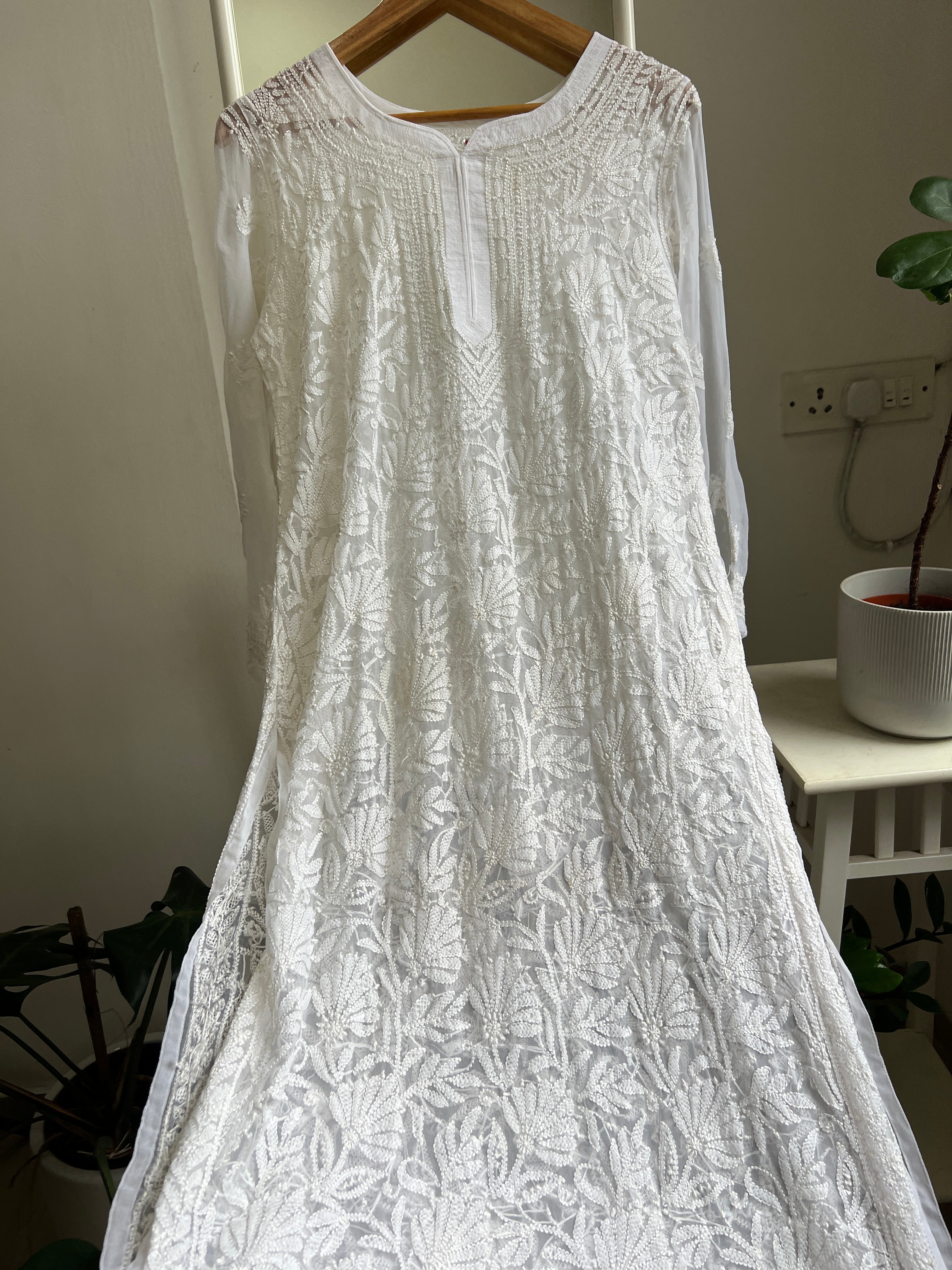 Chikankari Resham Full Jaal Kurti - White ARIAA CHIKANKARI 
