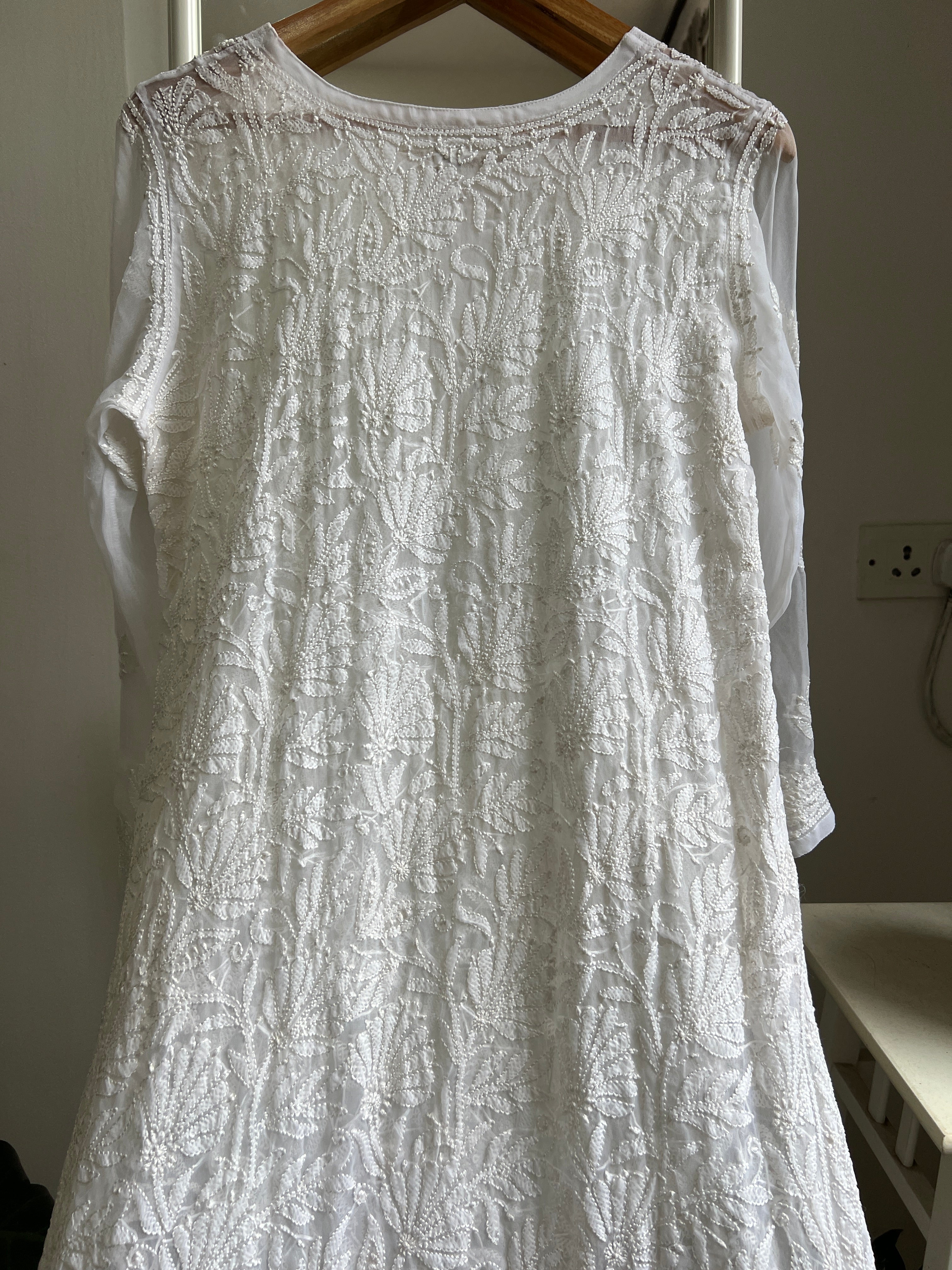 Chikankari Resham Full Jaal Kurti - White ARIAA CHIKANKARI 