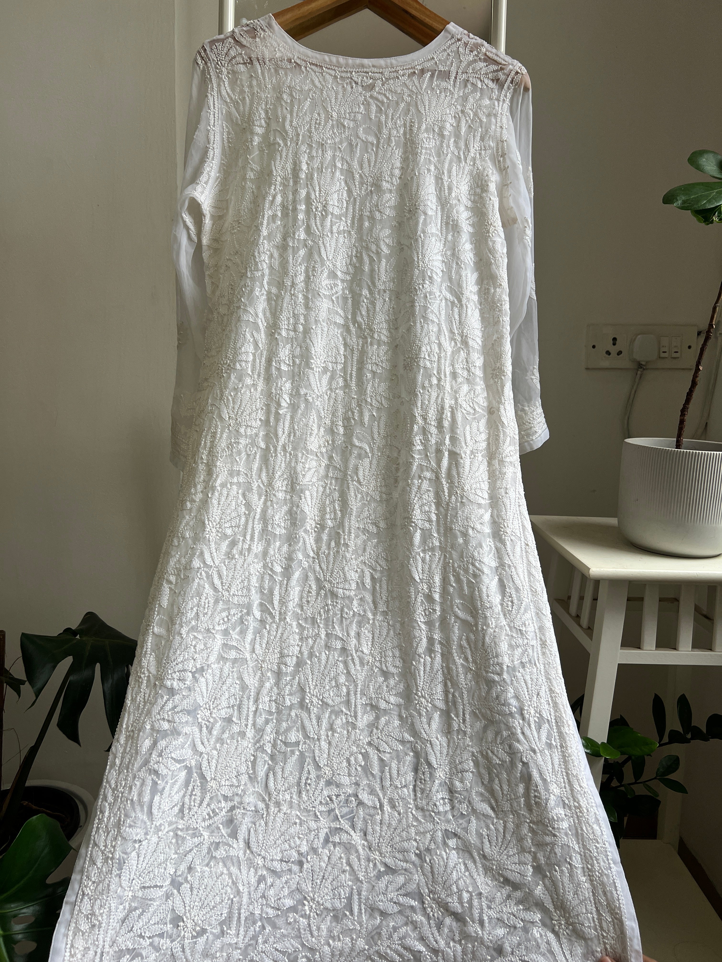 Chikankari Resham Full Jaal Kurti - White ARIAA CHIKANKARI 