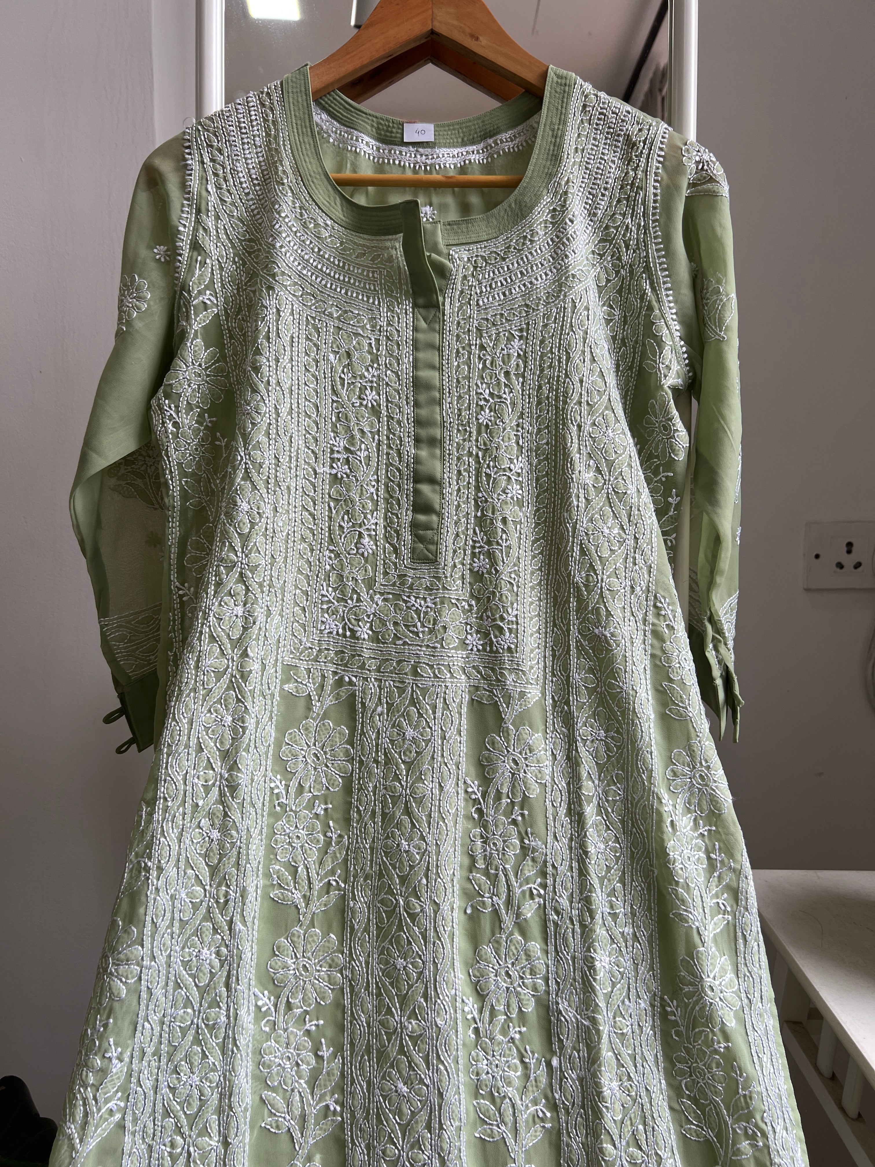 Chikankari Resham Jaal Kurti - Green ARIAA CHIKANKARI 