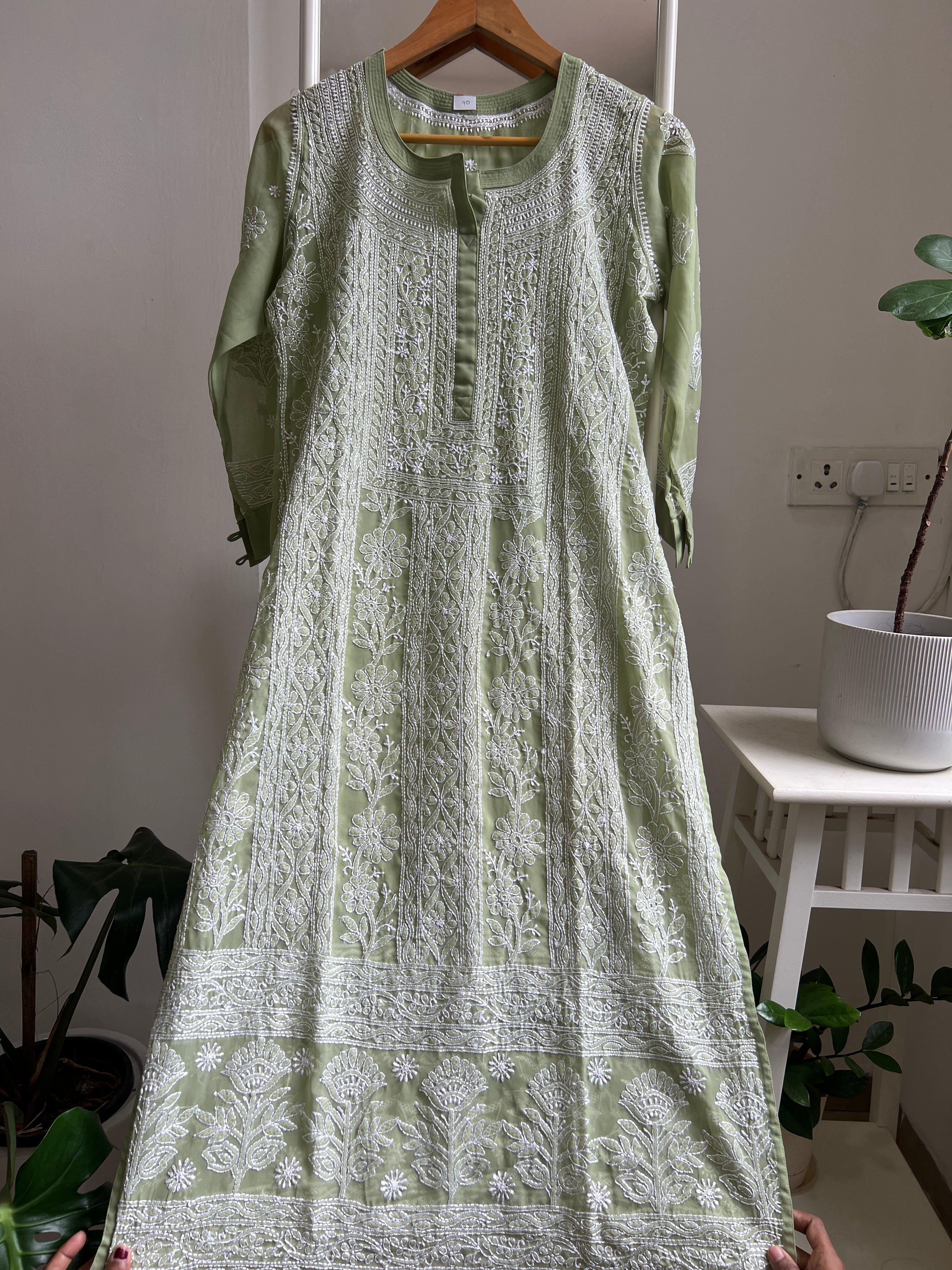 Chikankari Resham Jaal Kurti - Green ARIAA CHIKANKARI 