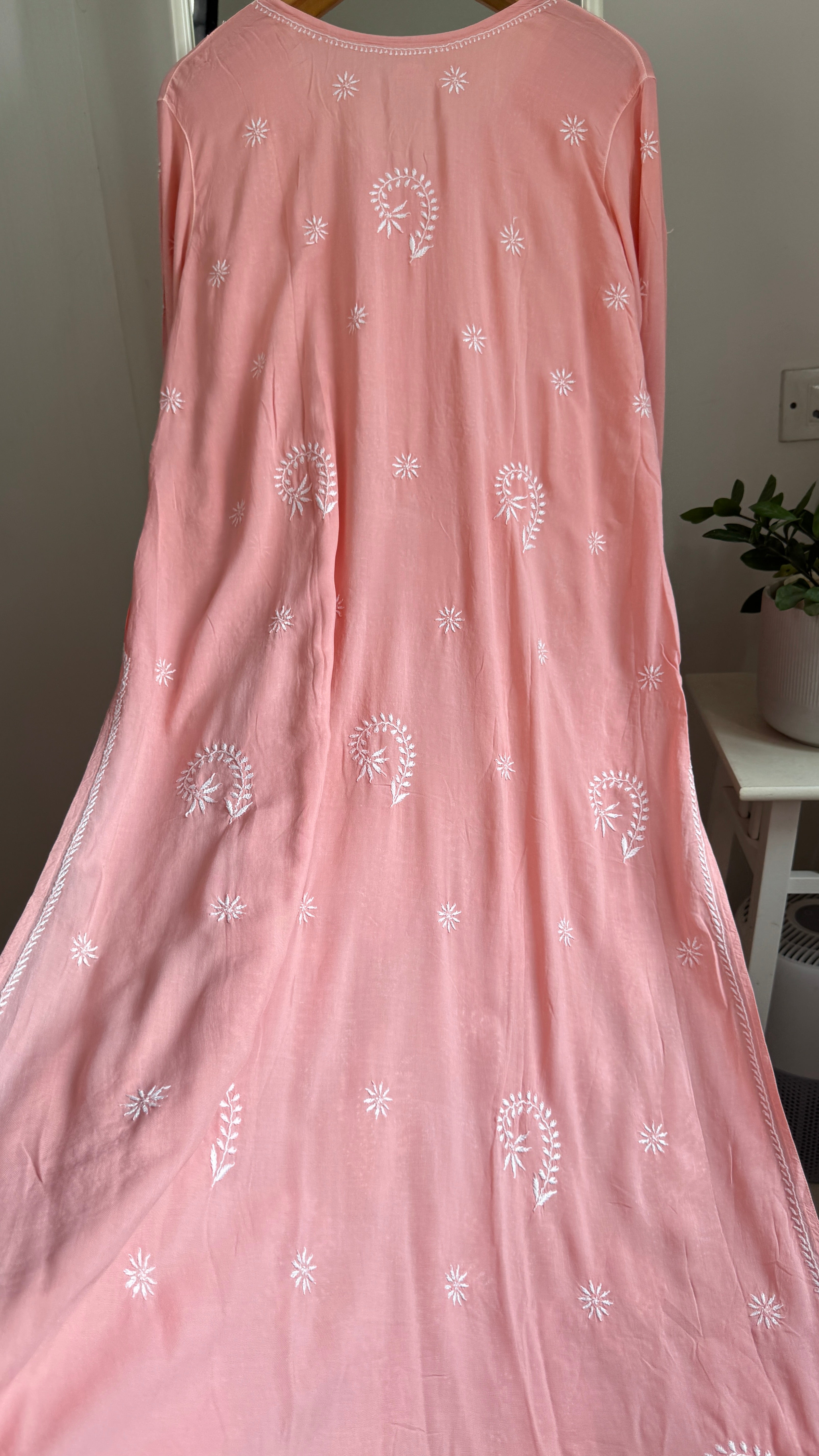 Premium Modal Chikankari Cotton Kurti - Carrot Pink - Noor Collection