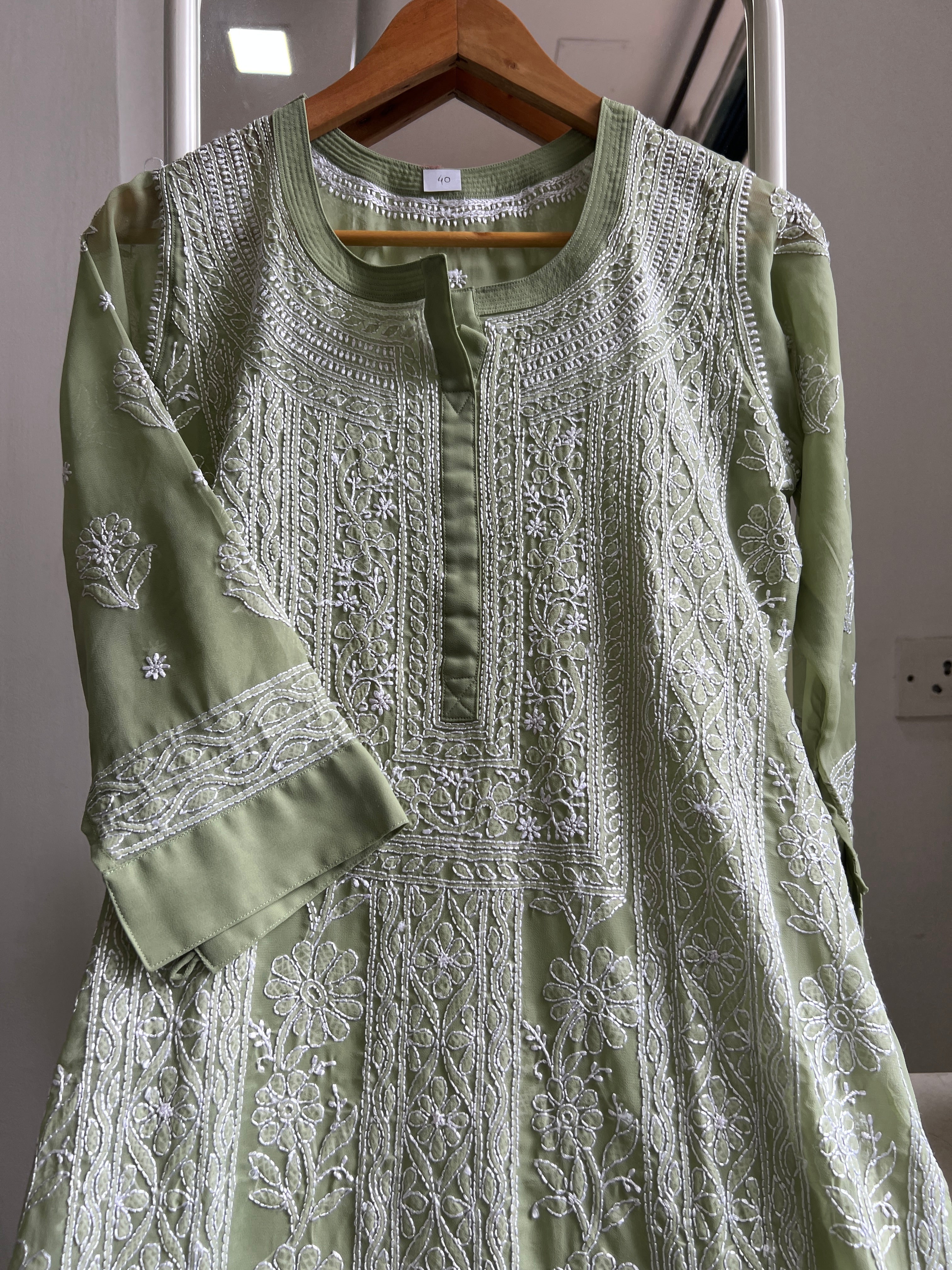 Chikankari Resham Jaal Kurti - Green ARIAA CHIKANKARI 