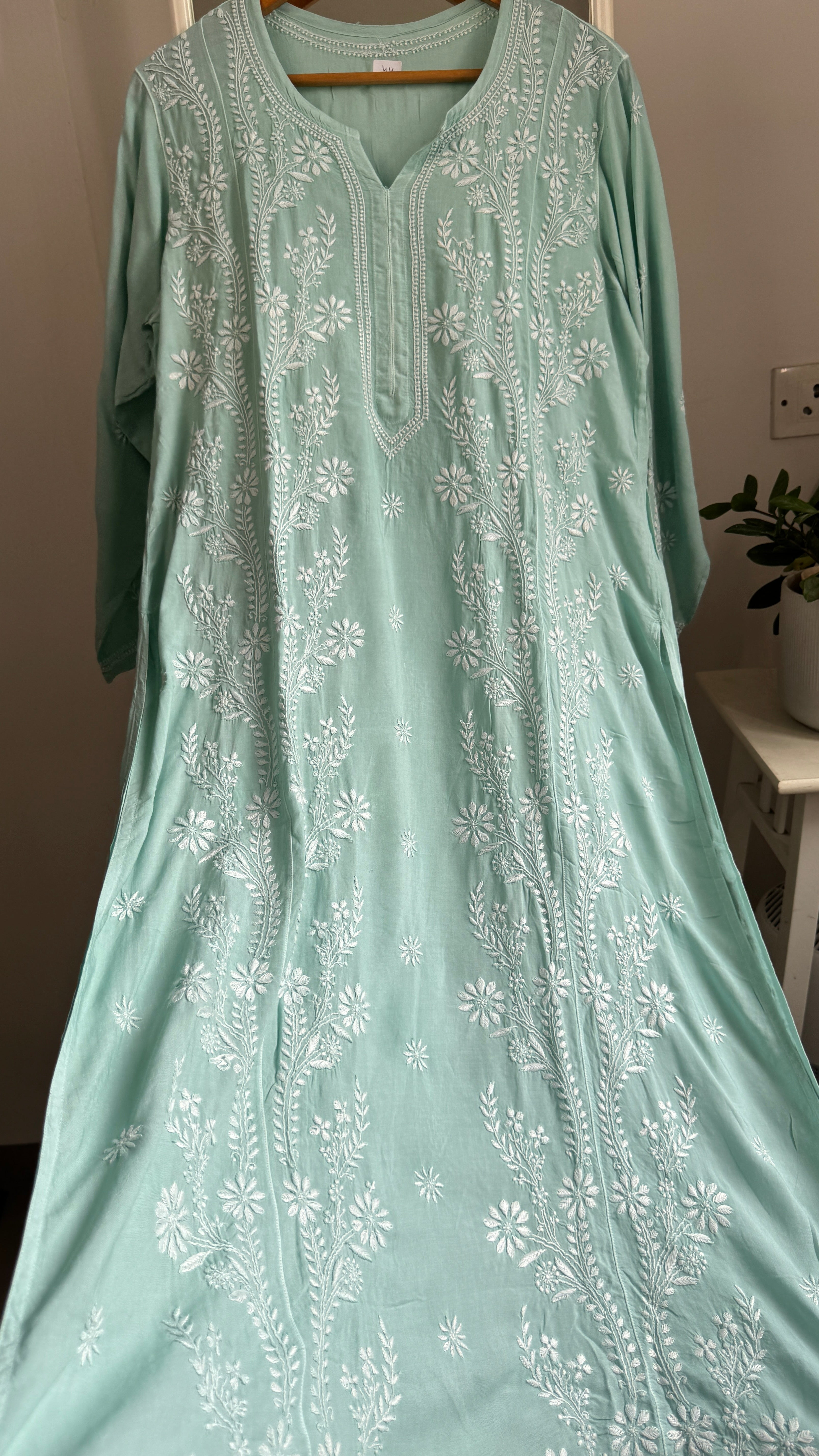 Premium Modal Chikankari Cotton Kurti -Green - Noor Collection