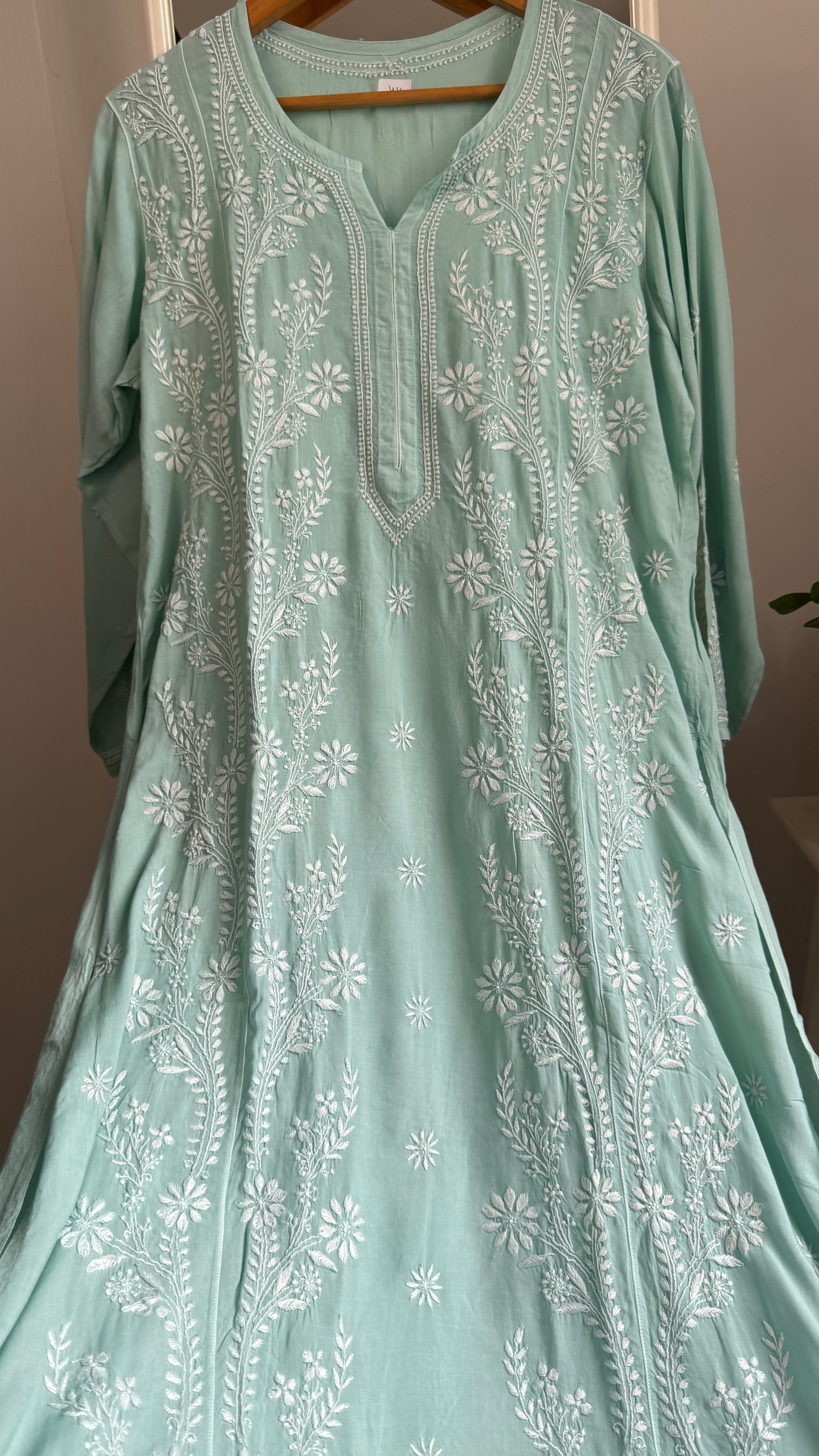Premium Modal Chikankari Cotton Kurti -Green - Noor Collection