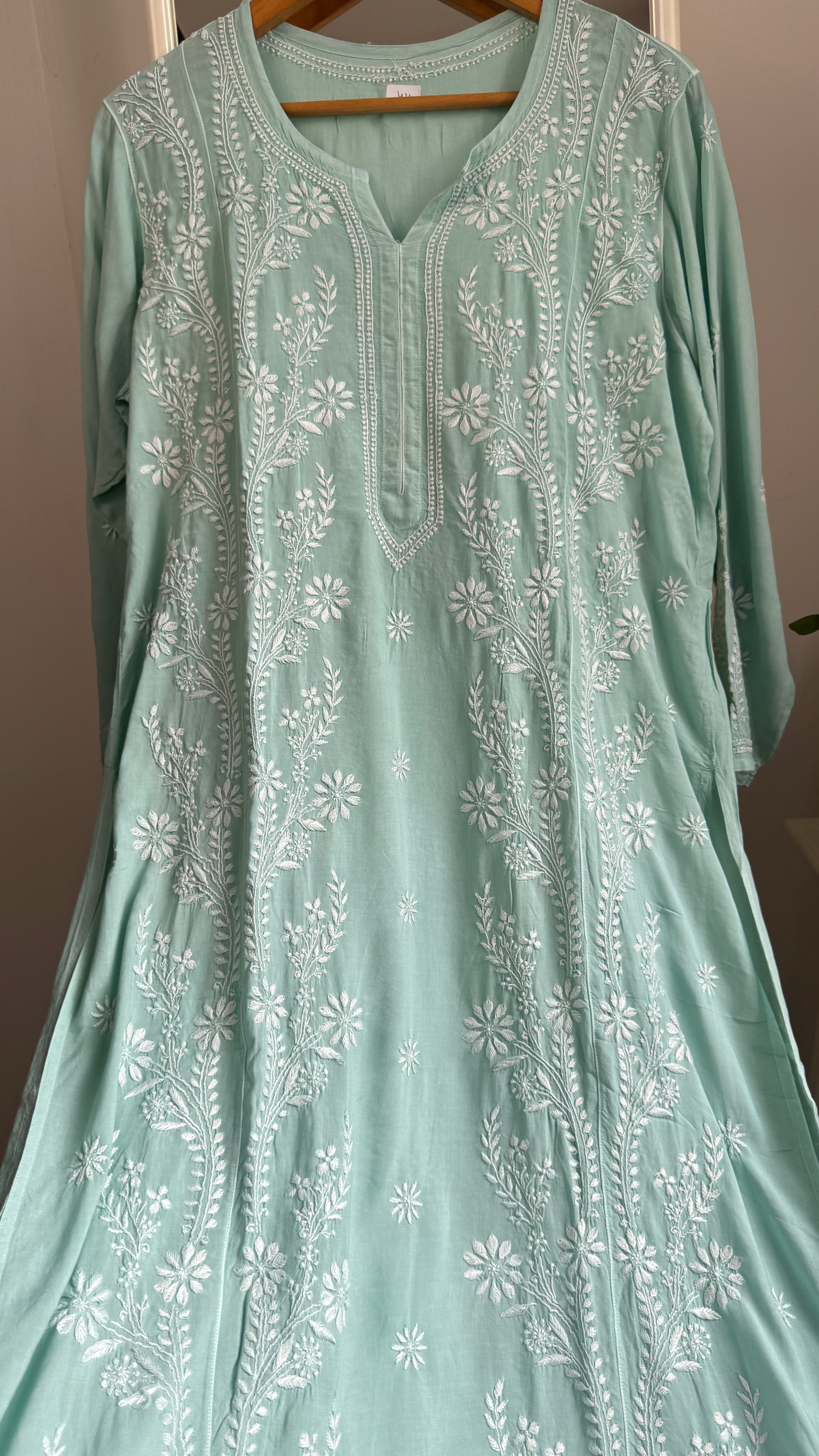 Premium Modal Chikankari Cotton Kurti -Green - Noor Collection
