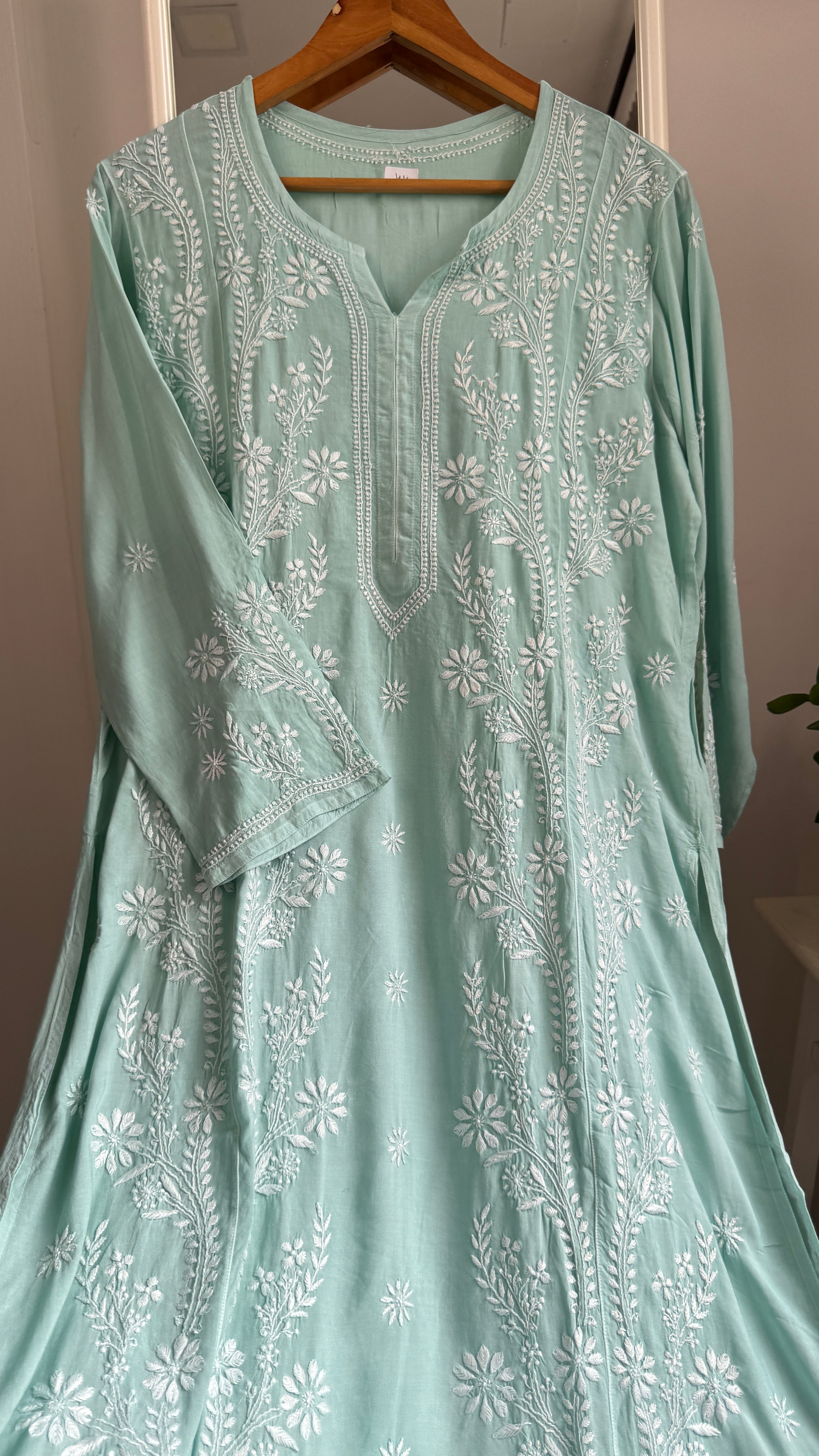 Premium Modal Chikankari Cotton Kurti -Green - Noor Collection