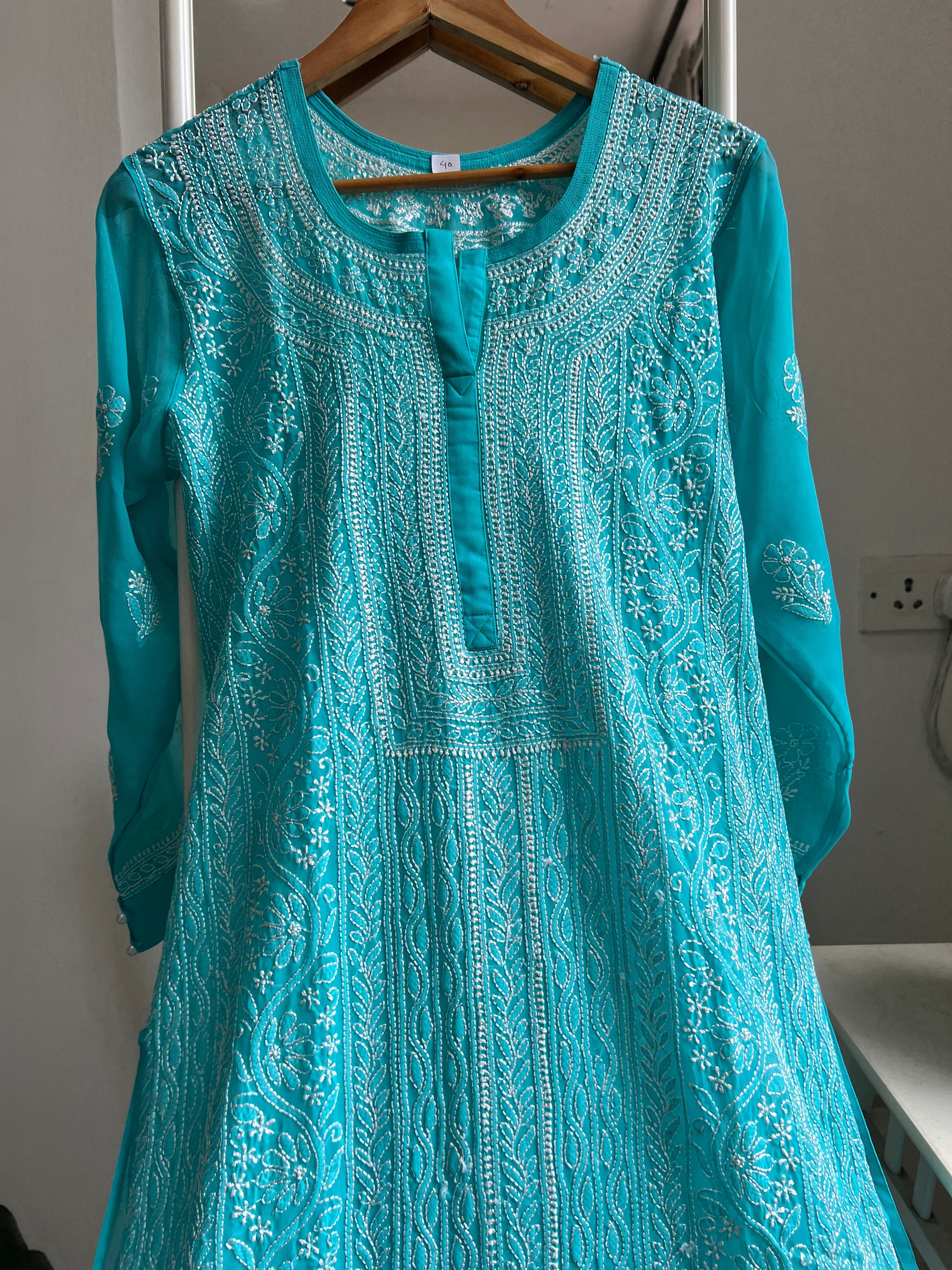 Chikankari Resham Jaal Kurti - Blue ARIAA CHIKANKARI 