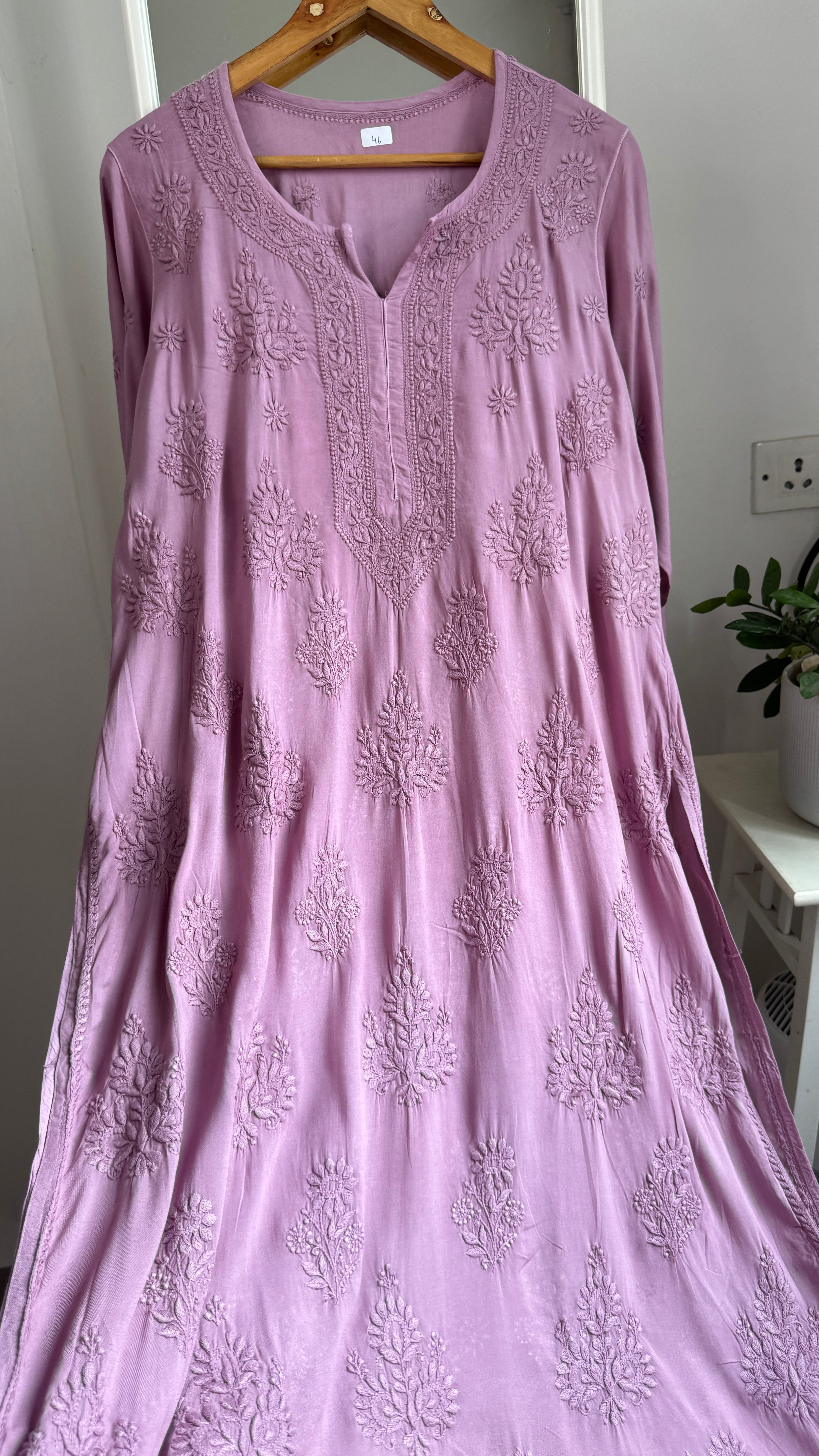 Premium Modal Chikankari Cotton Kurti - Mauve - Noor Collection