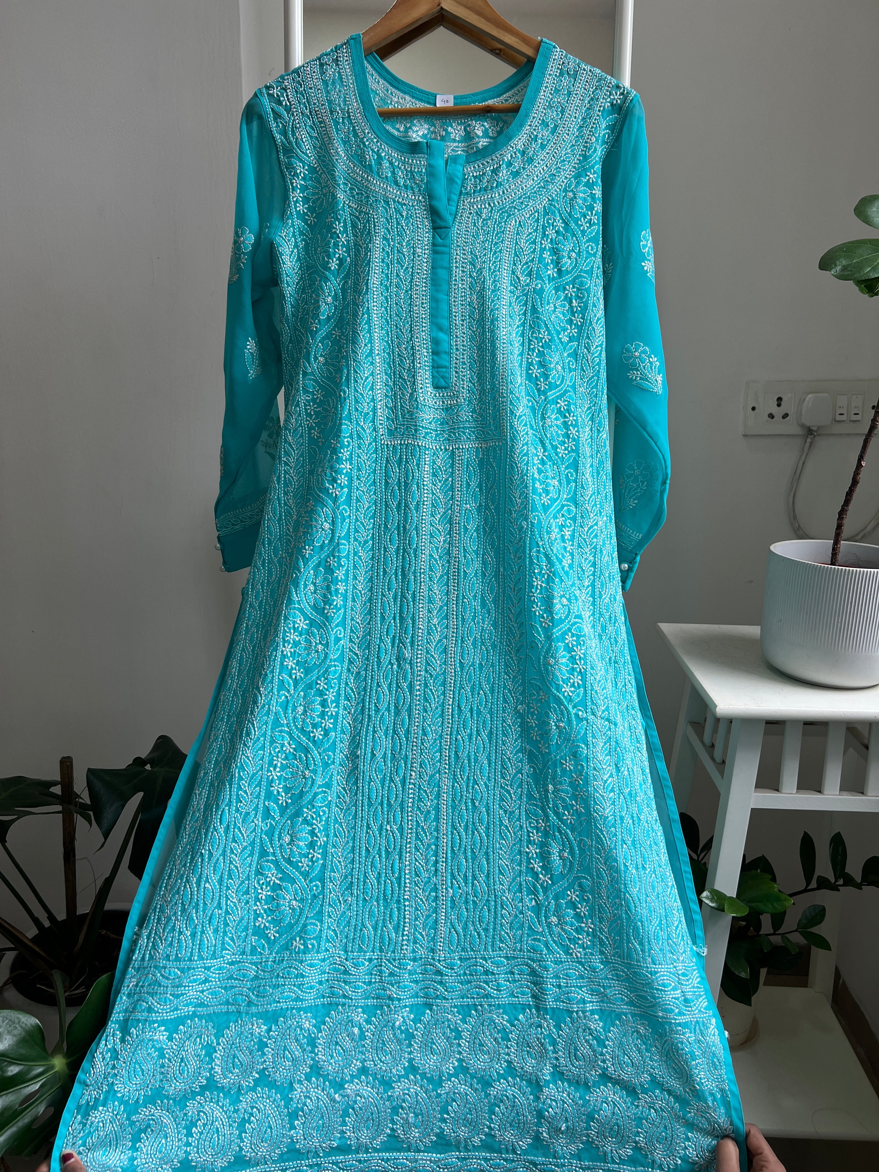 Chikankari Resham Jaal Kurti - Blue ARIAA CHIKANKARI 