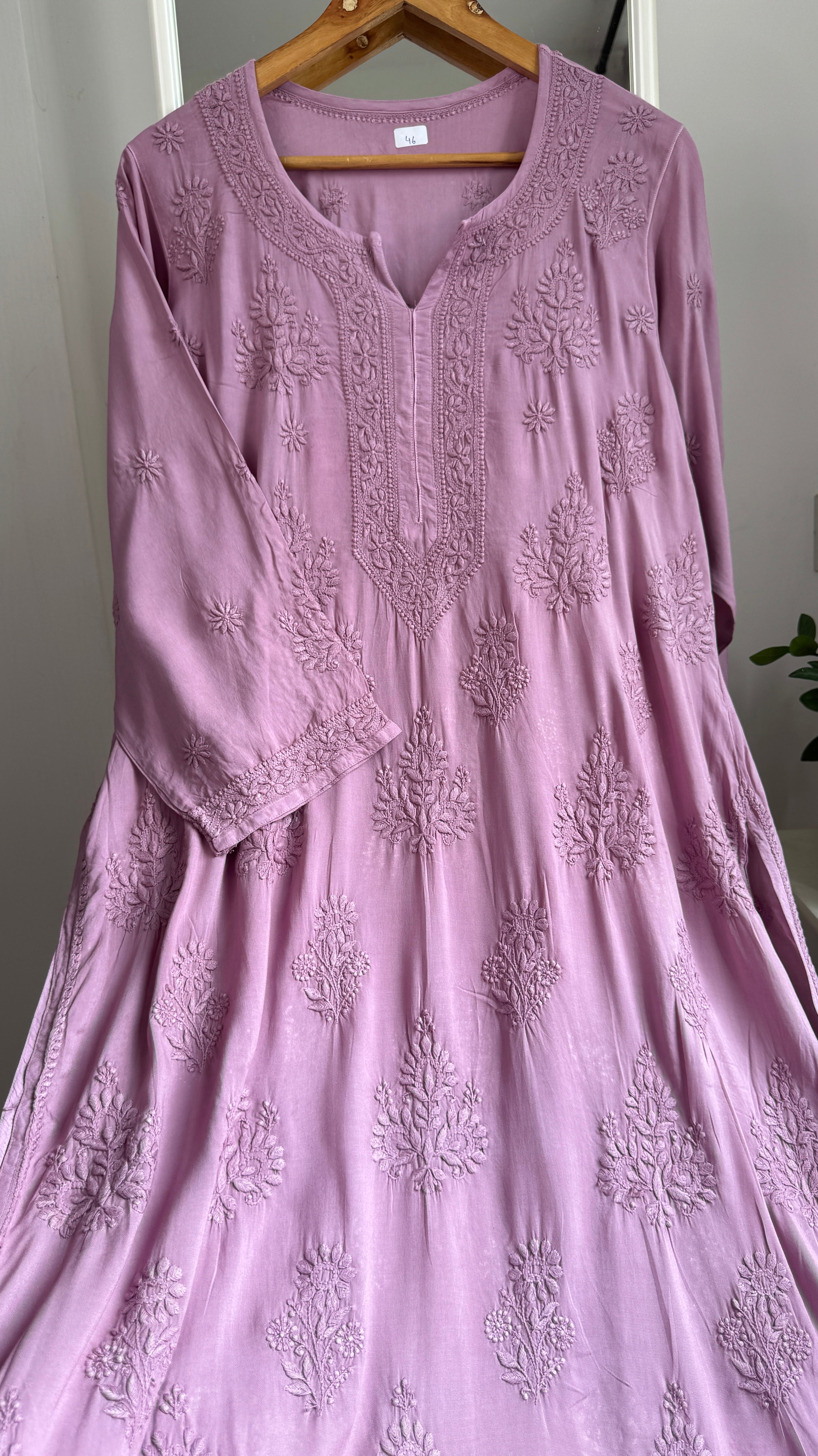 Premium Modal Chikankari Cotton Kurti - Mauve - Noor Collection
