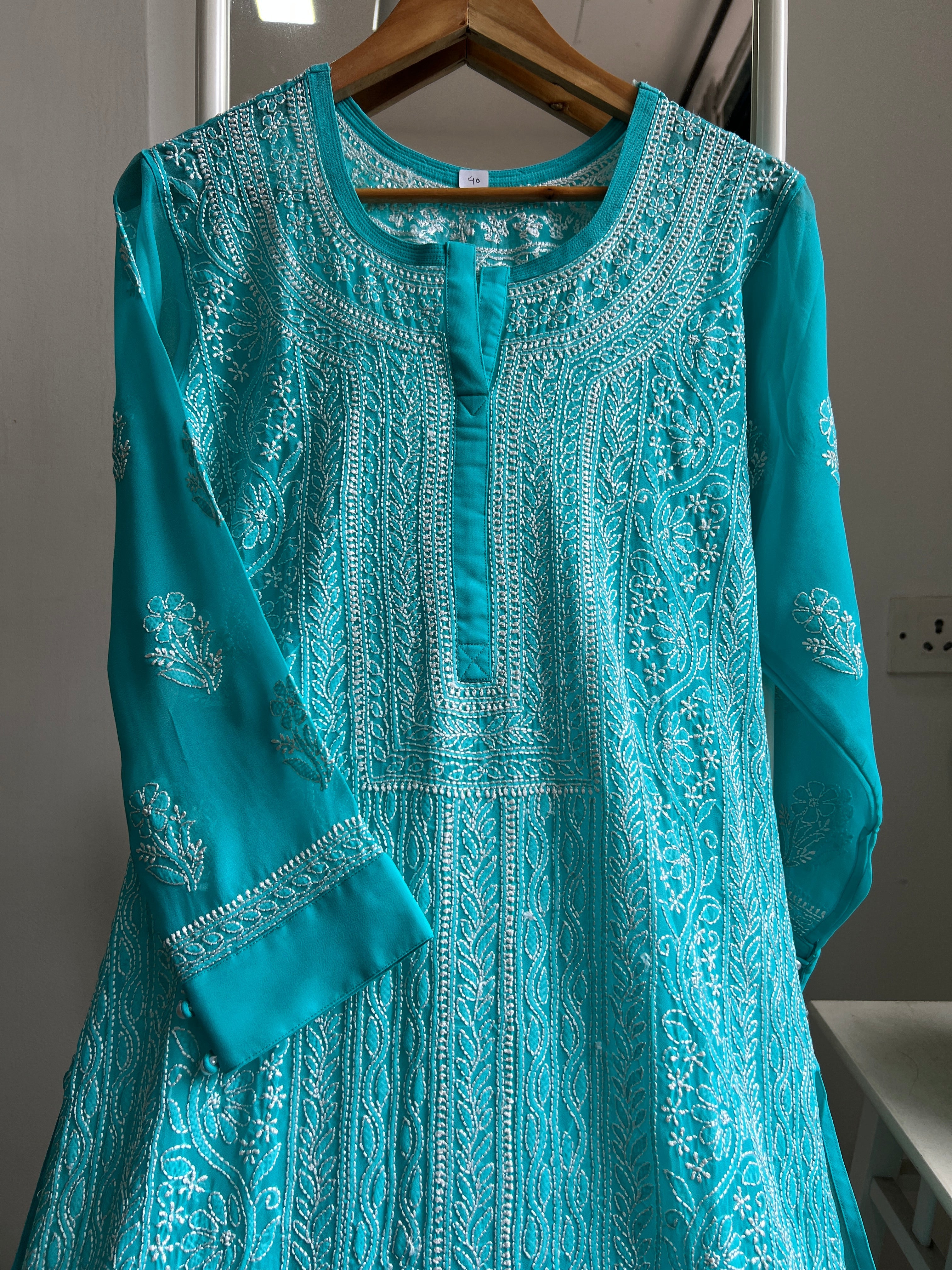 Chikankari Resham Jaal Kurti - Blue ARIAA CHIKANKARI 