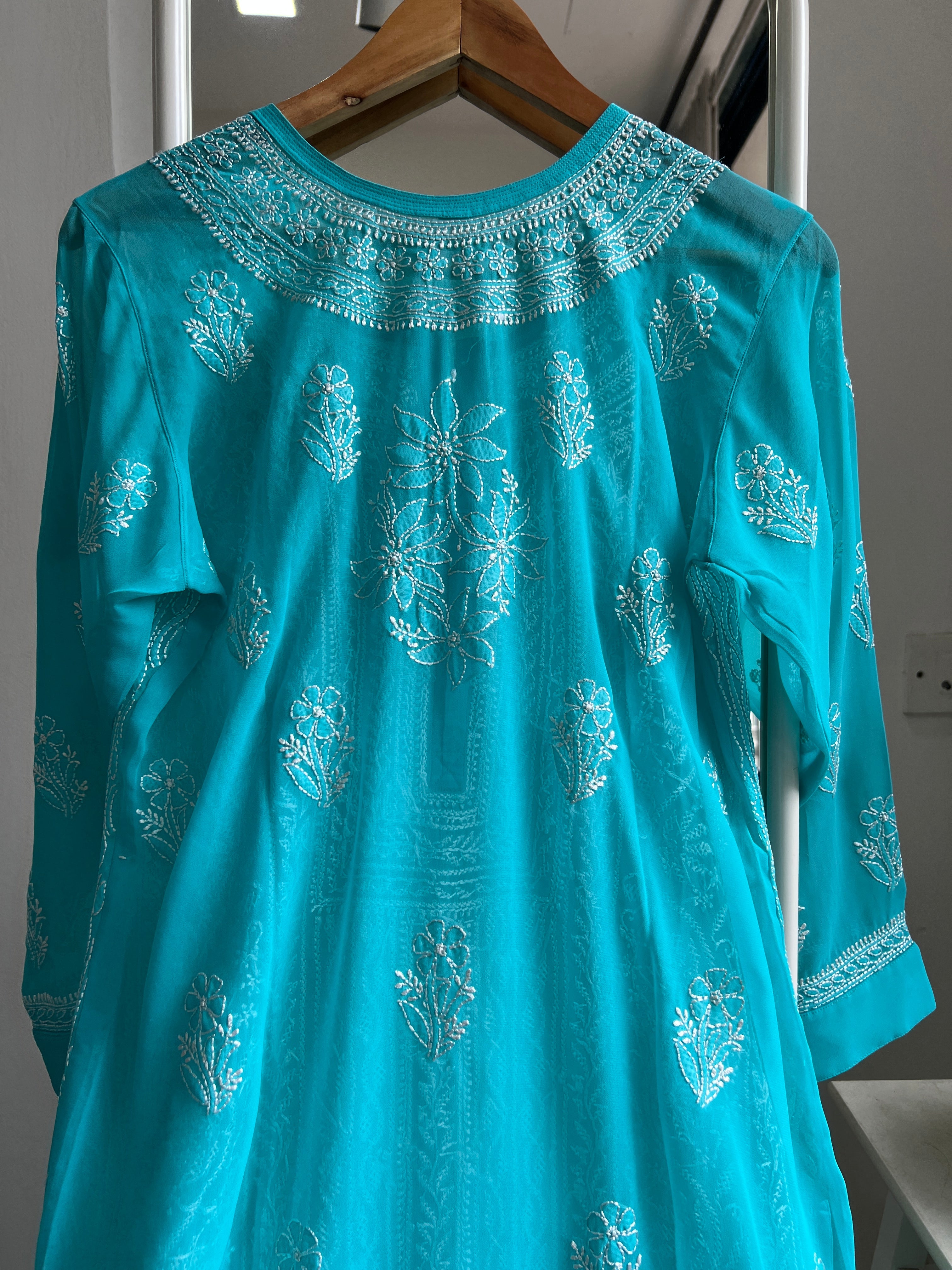 Chikankari Resham Jaal Kurti - Blue ARIAA CHIKANKARI 