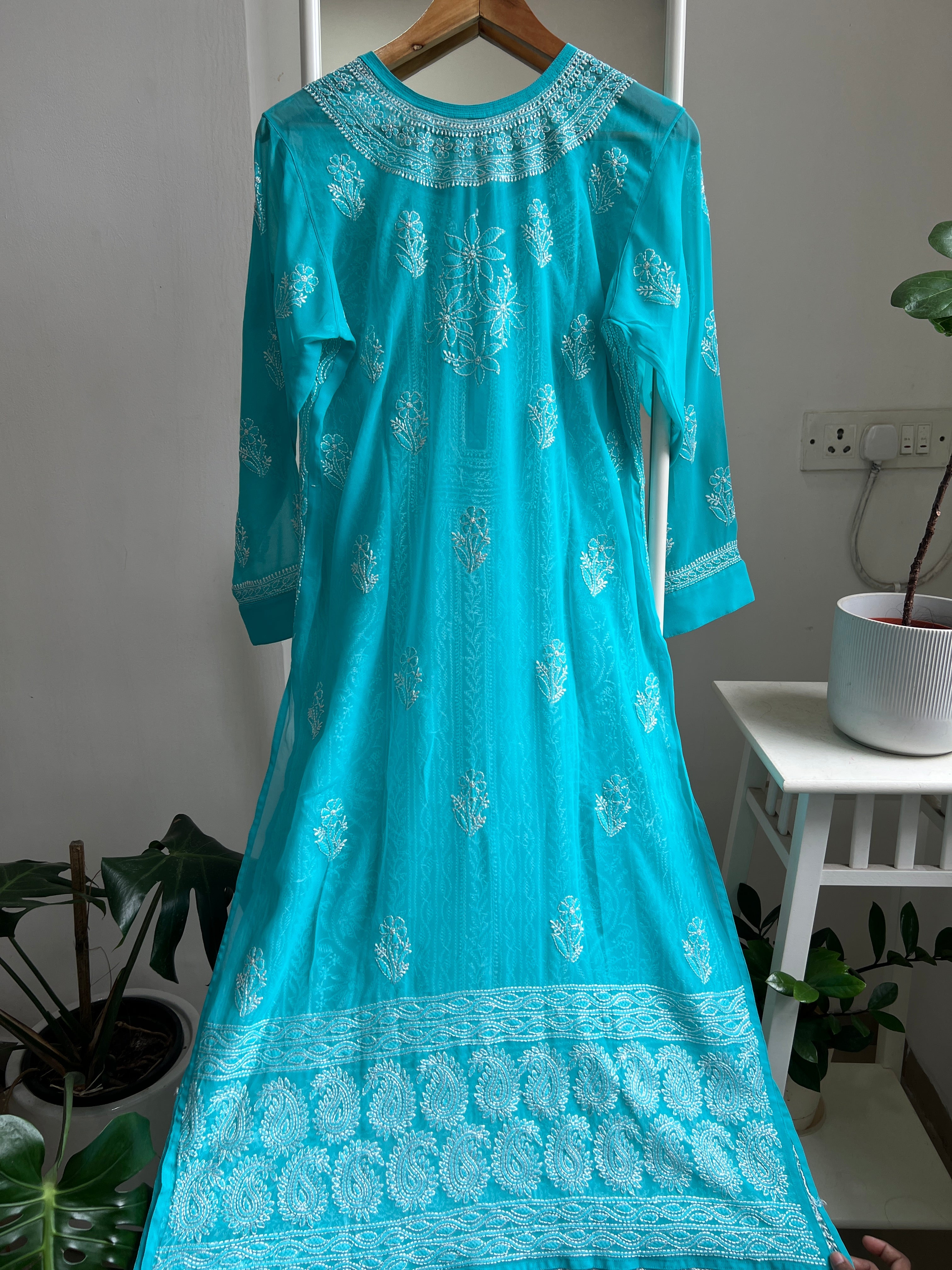 Chikankari Resham Jaal Kurti - Blue ARIAA CHIKANKARI 