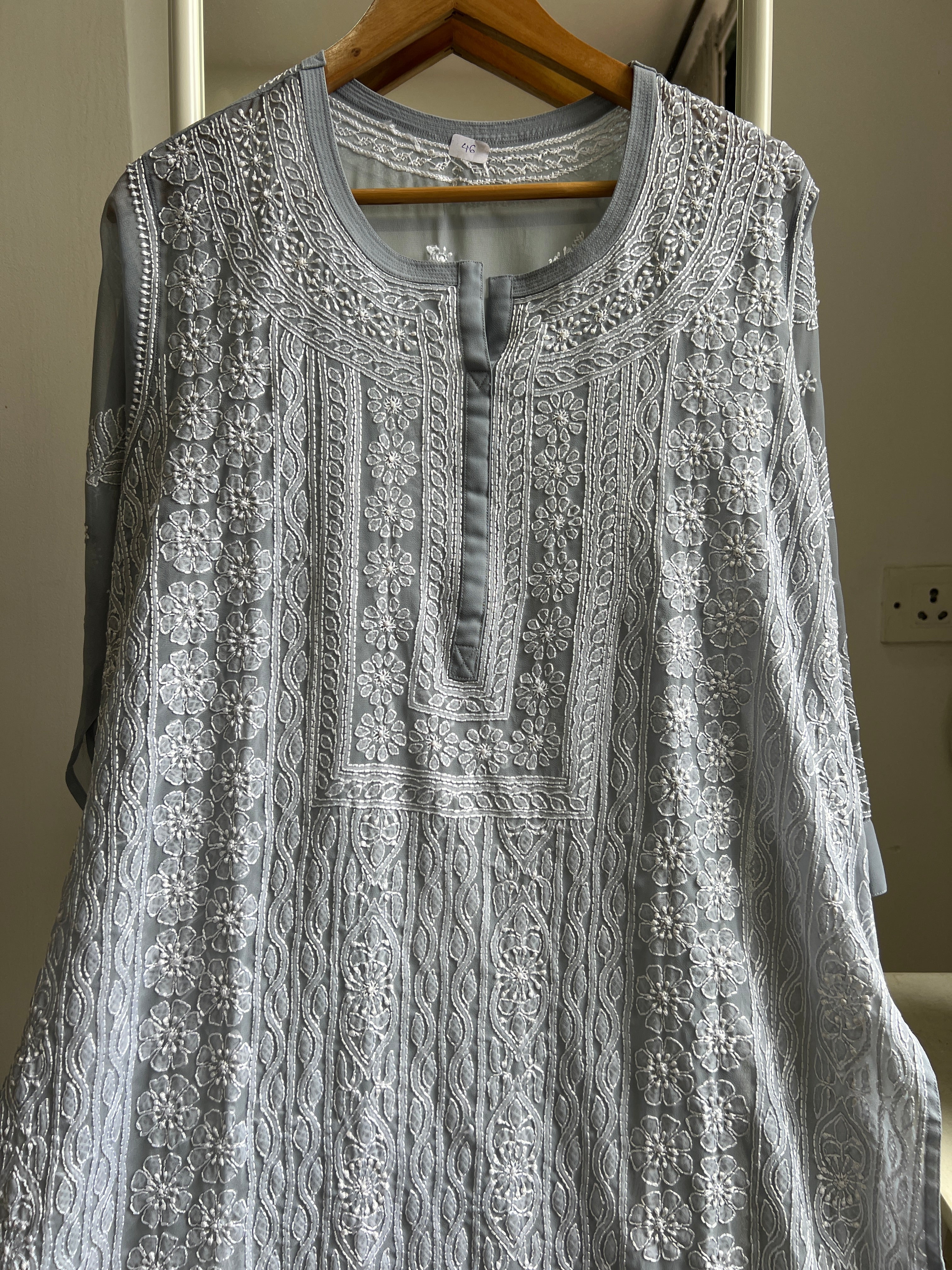 Chikankari Resham Jaal Kurti - Grey ARIAA CHIKANKARI 