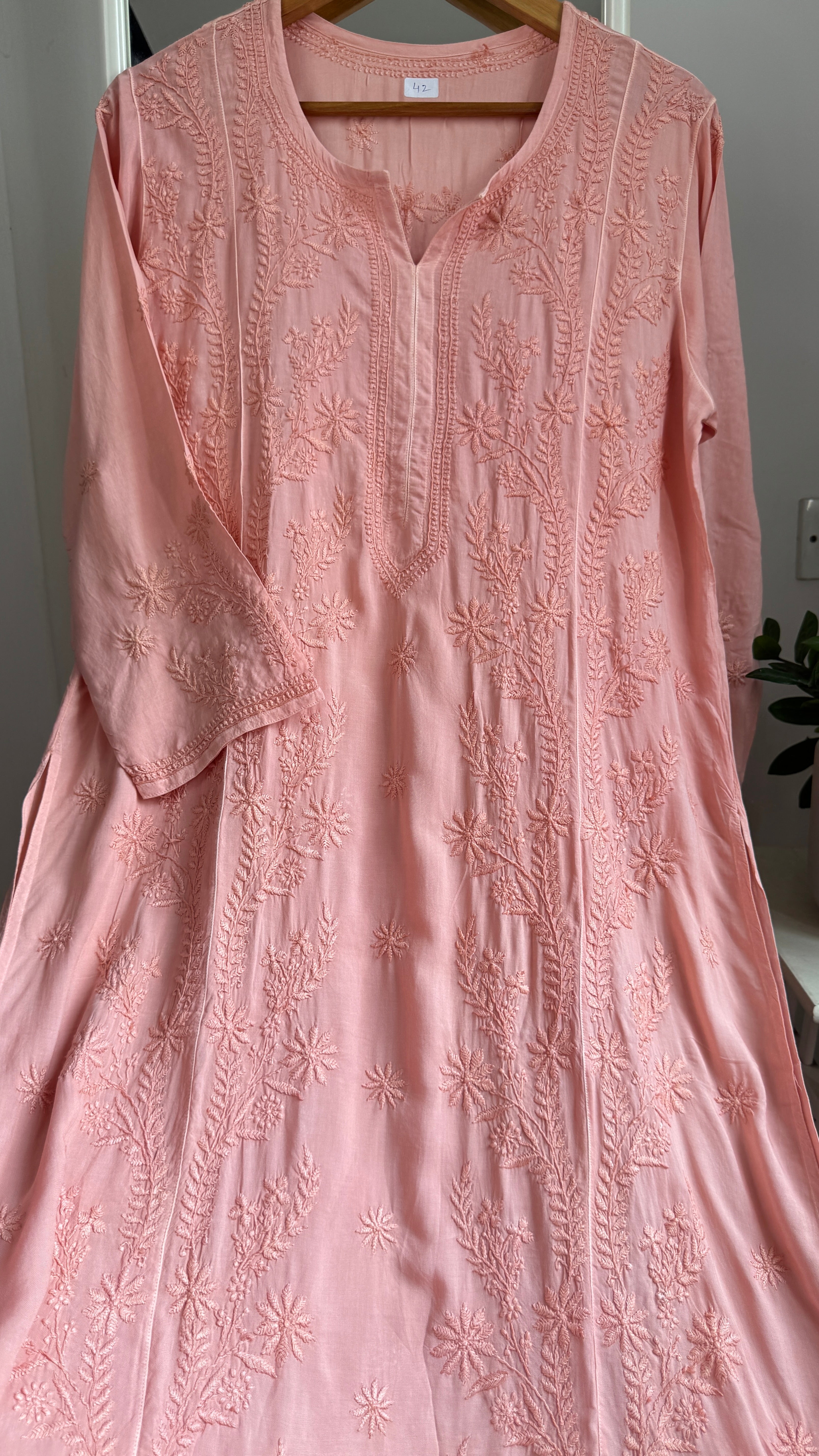 Premium Modal Chikankari Cotton Kurti - Rosewood - Noor Collection