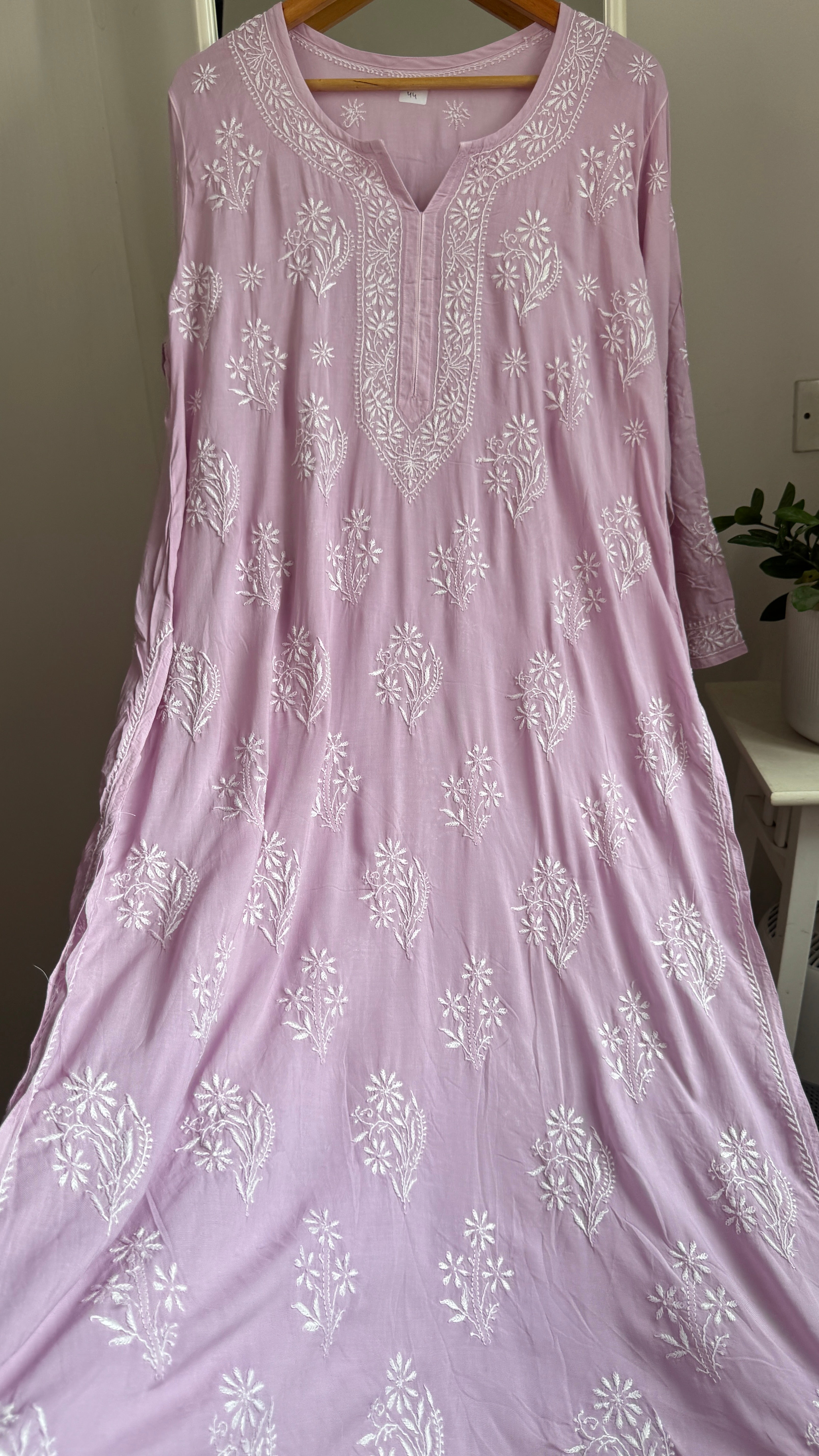 Premium Modal Chikankari Cotton Kurti - Lilac - Noor Collection
