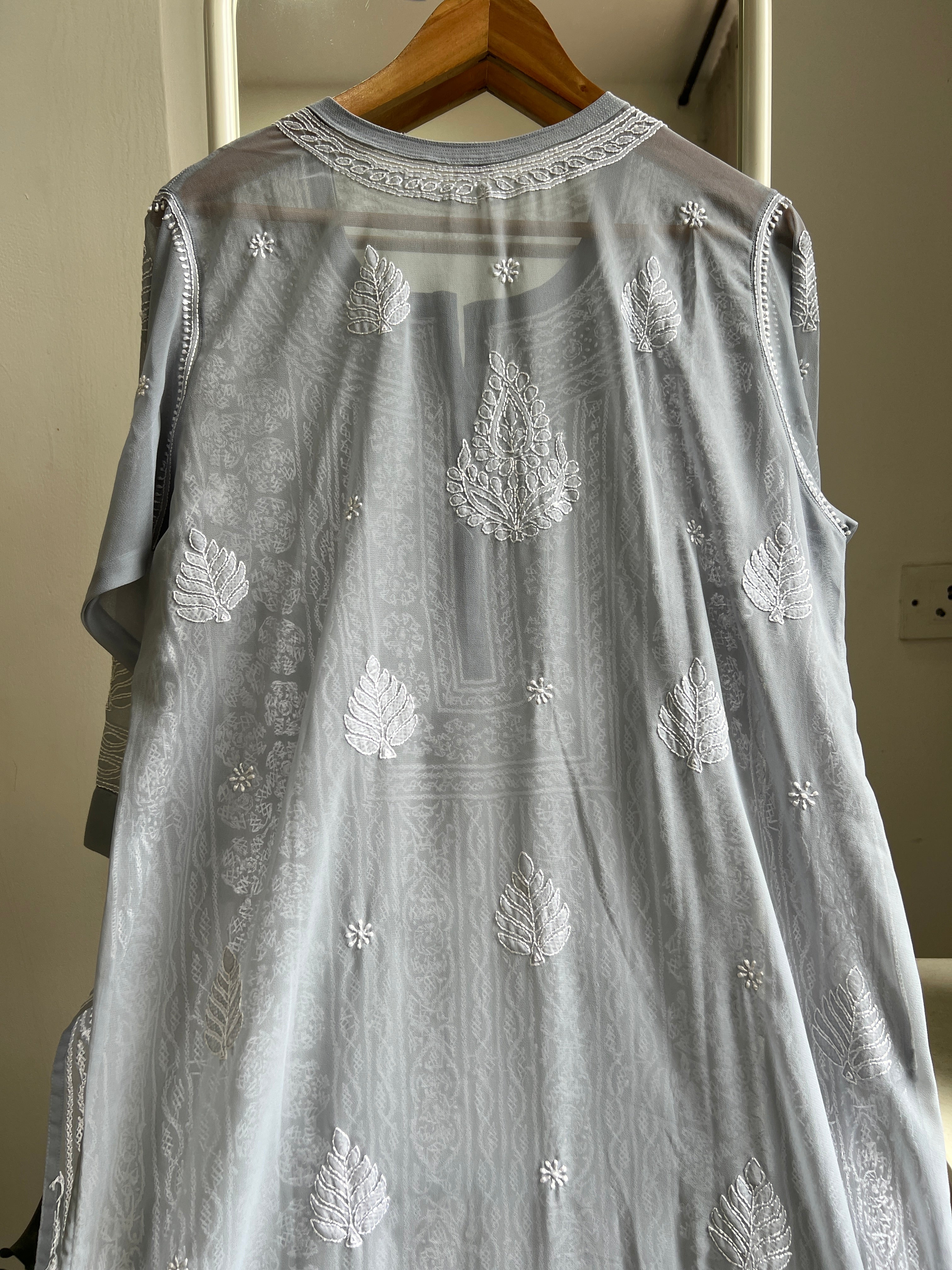 Chikankari Resham Jaal Kurti - Grey ARIAA CHIKANKARI 