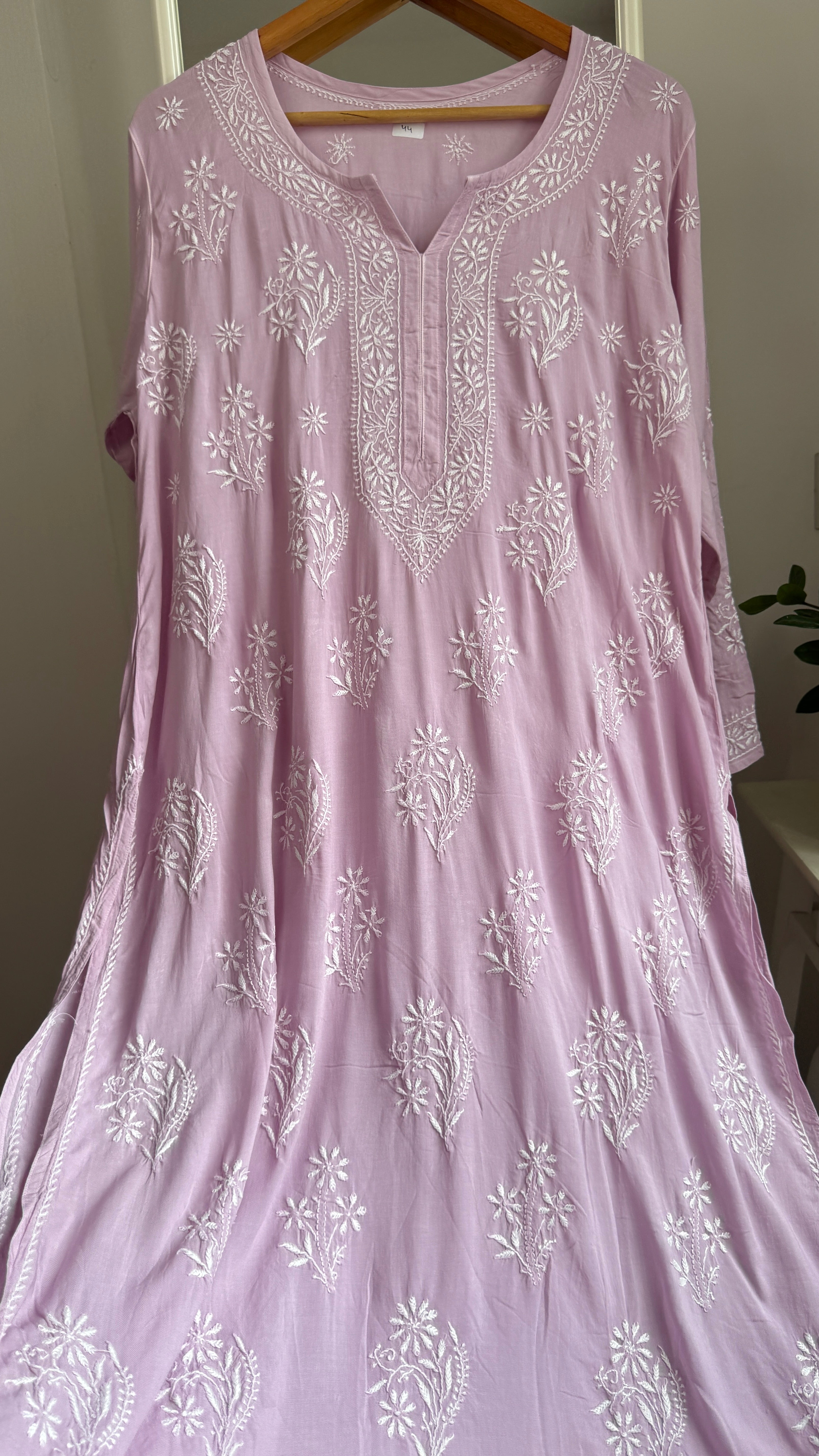 Premium Modal Chikankari Cotton Kurti - Lilac - Noor Collection